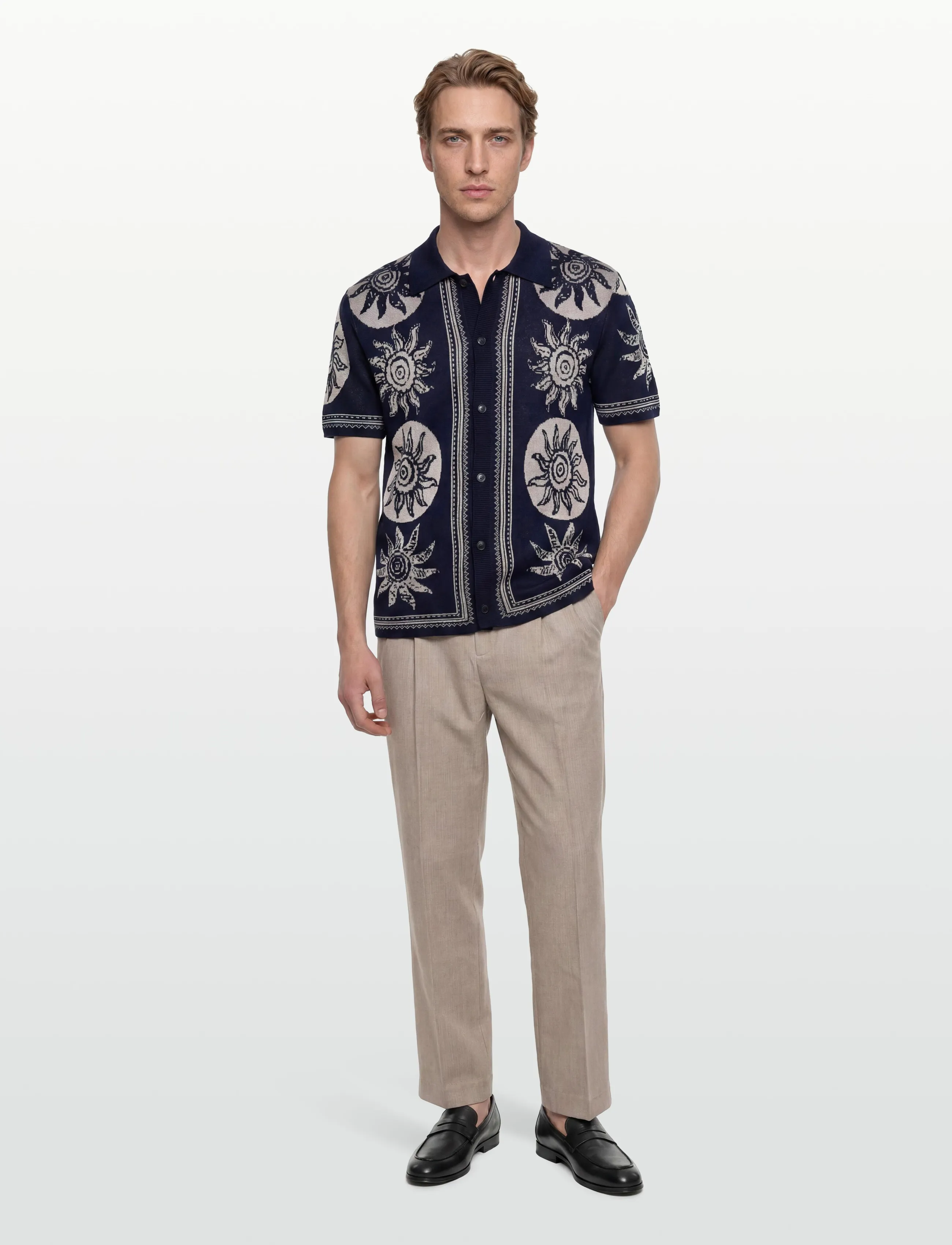 Scotch & Soda Knitted Jaquard Short Sleeve Shirt - Kläder - SUNS DRESS BLUES / black