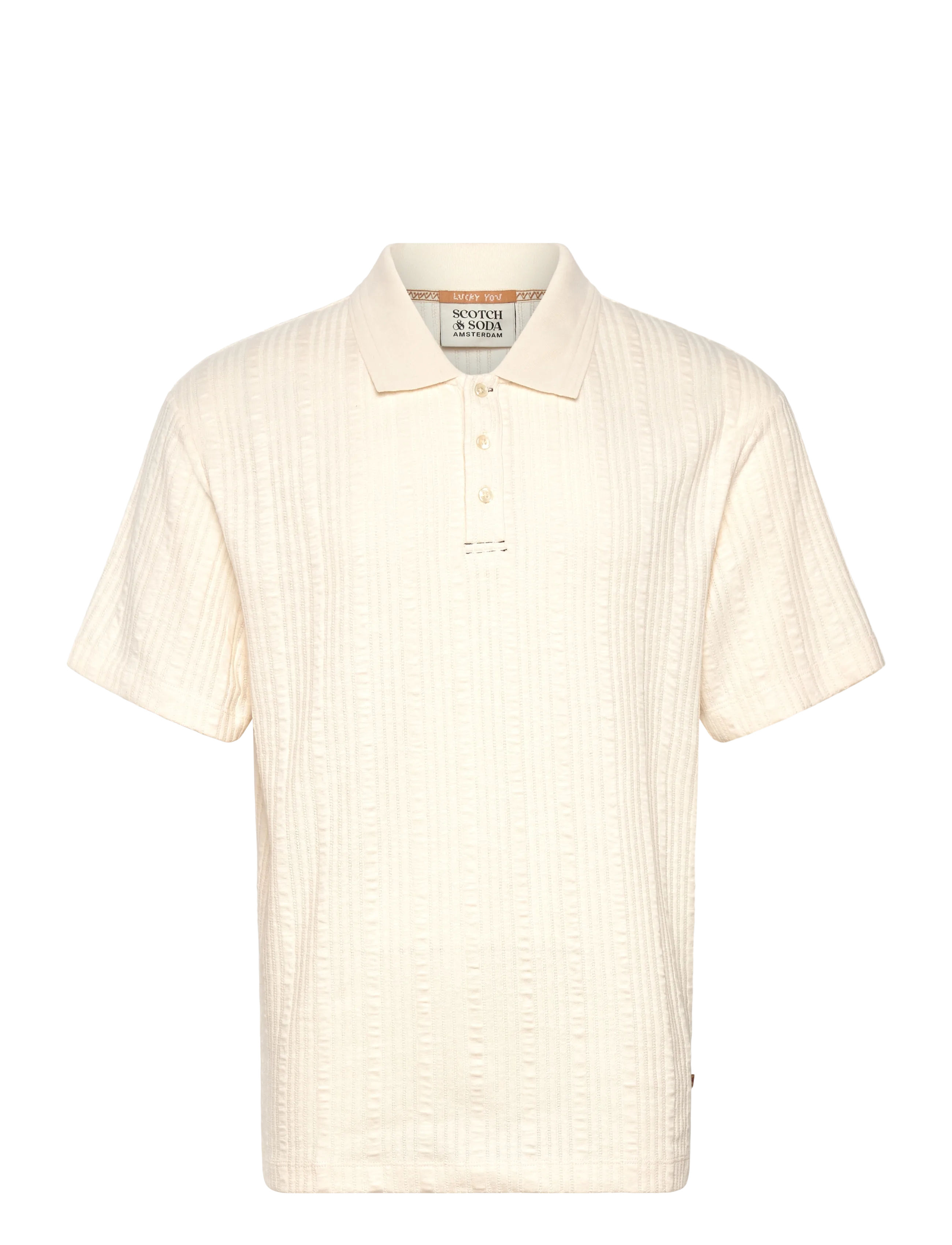 Scotch & Soda Structured Ribbed Relaxedfit Polo - Pikéer - EGGNOG / cream