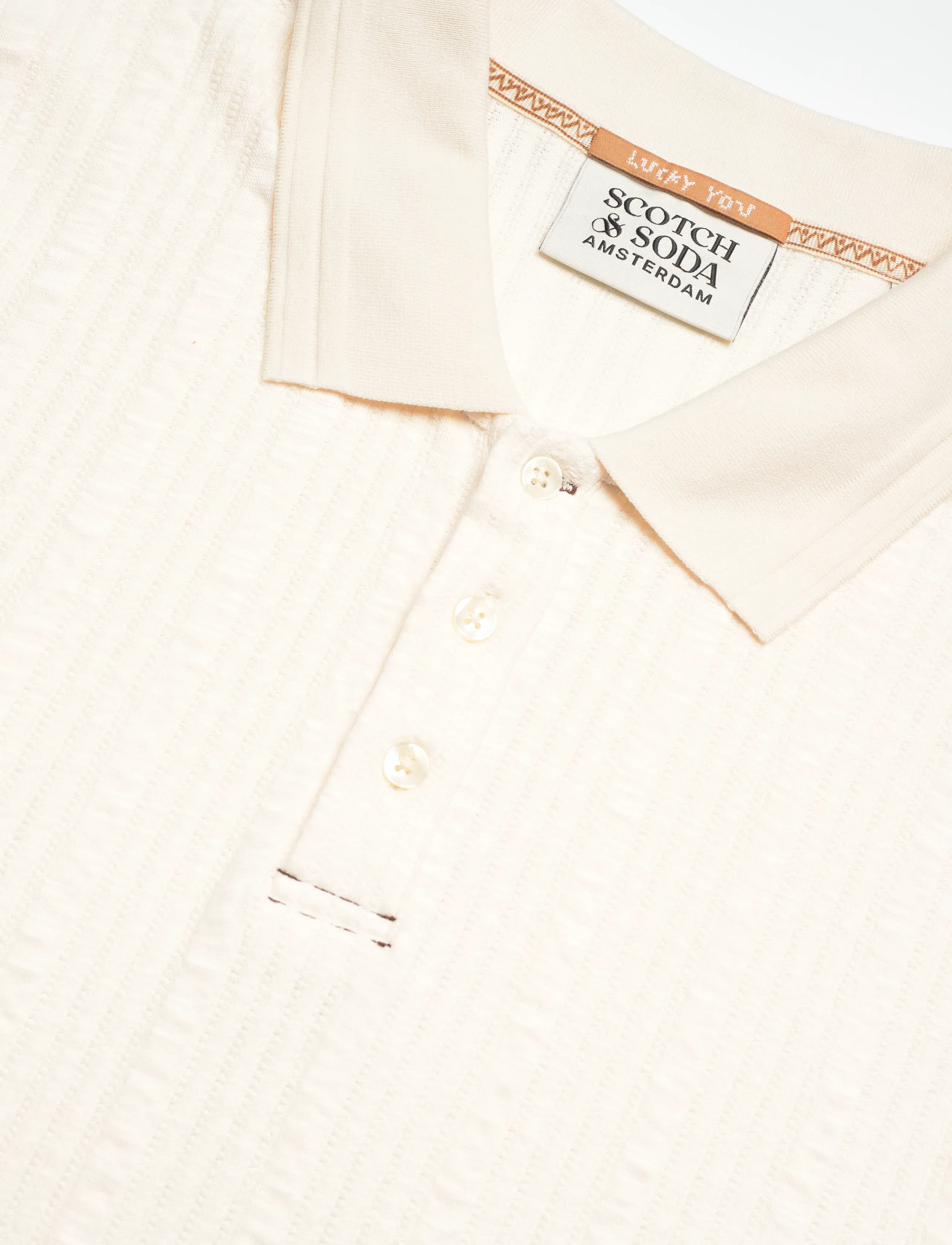 Scotch & Soda - Structured Ribbed Relaxedfit Polo - kootud polosärgid - eggnog - 2