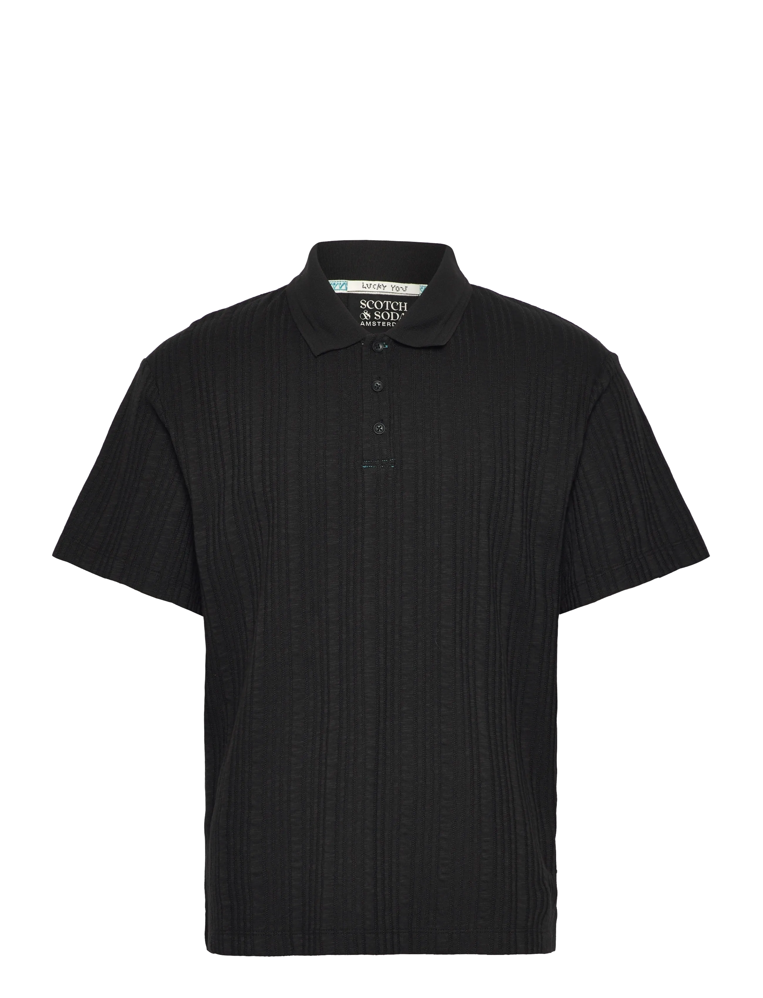 SCOTCH & SODA Structured Ribbed Relaxedfit Polo Schwarz - L - Herren