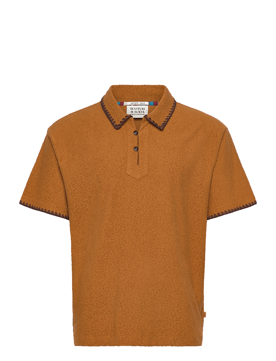 Scotch & Soda - Relaxedfit Jacquard Towelling Polo - short-sleeved polos - cathay spice - 1