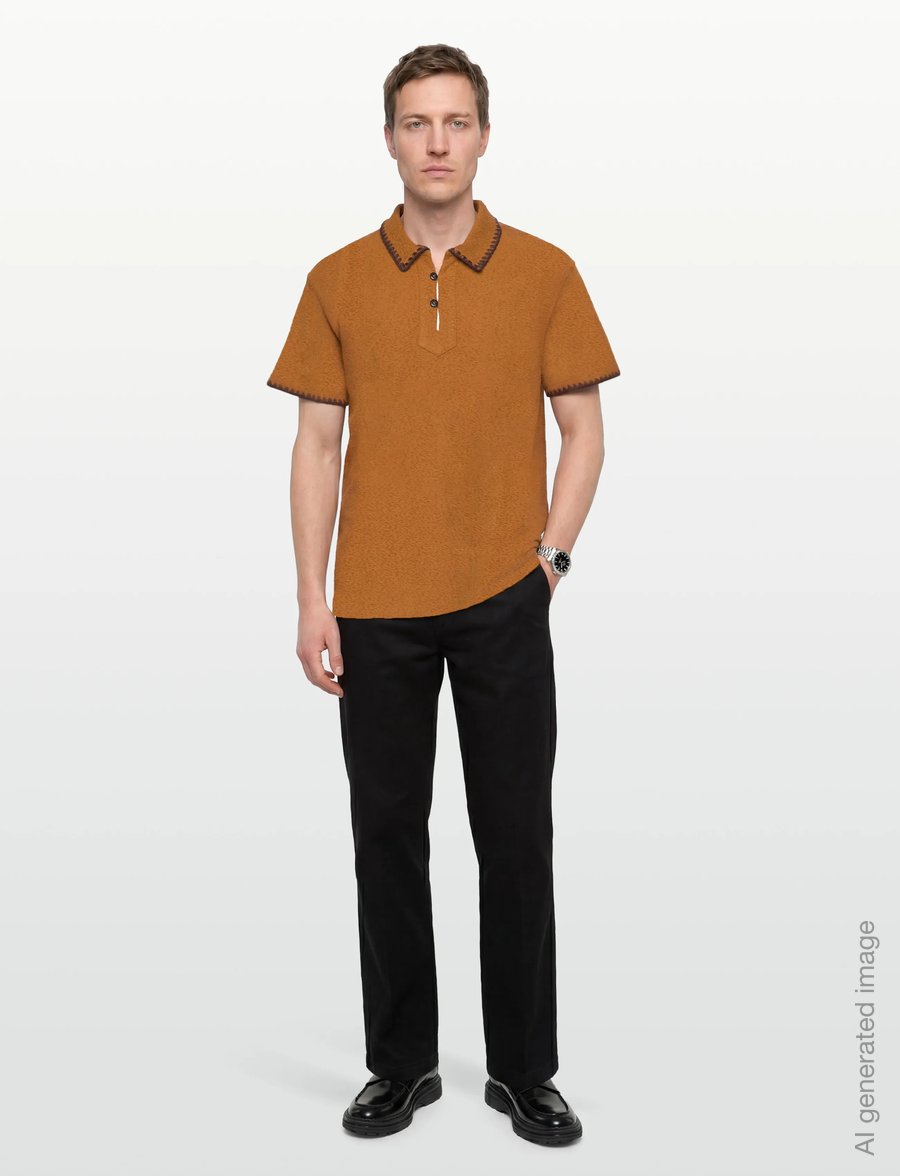 Scotch & Soda - Relaxedfit Jacquard Towelling Polo - short-sleeved polos - cathay spice - 0