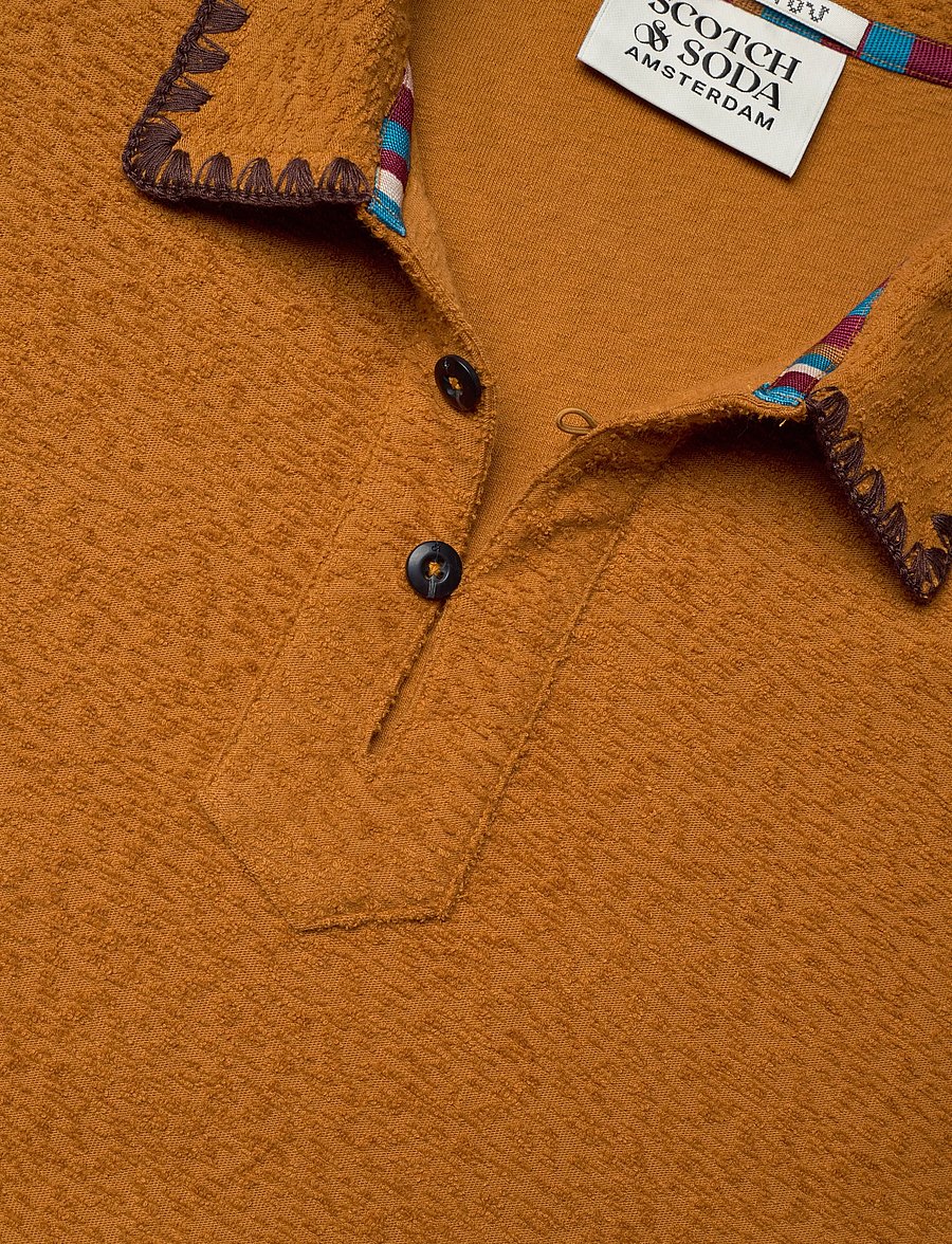 Scotch & Soda - Relaxedfit Jacquard Towelling Polo - short-sleeved polos - cathay spice - 5