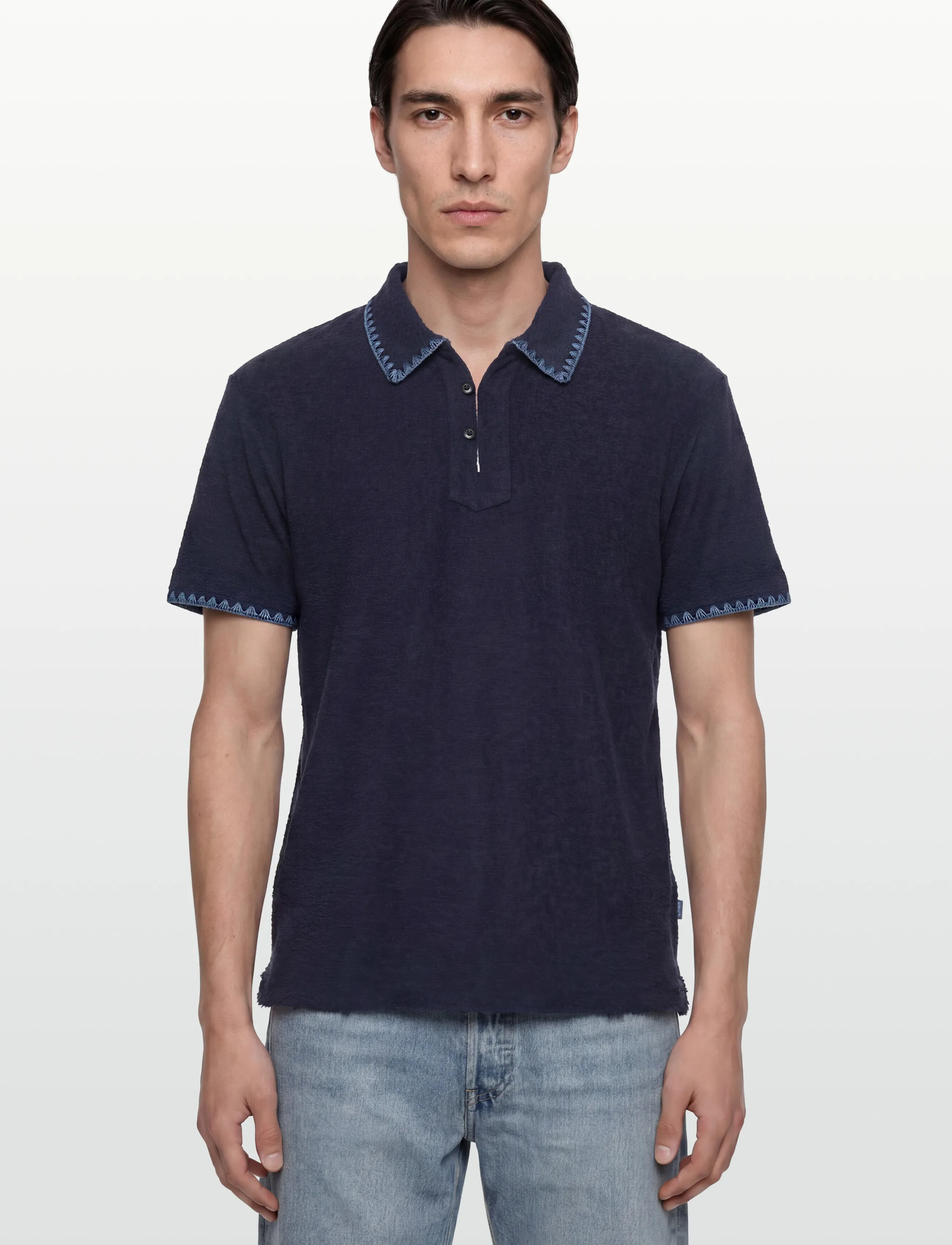 Scotch & Soda - Relaxedfit Jacquard Towelling Polo - kortärmade pikéer - pageant blue - 3