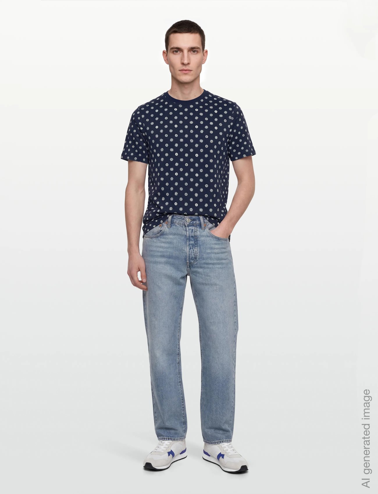 Microprinted Regularfit Tshirt - FOULARD DRESS BLUES