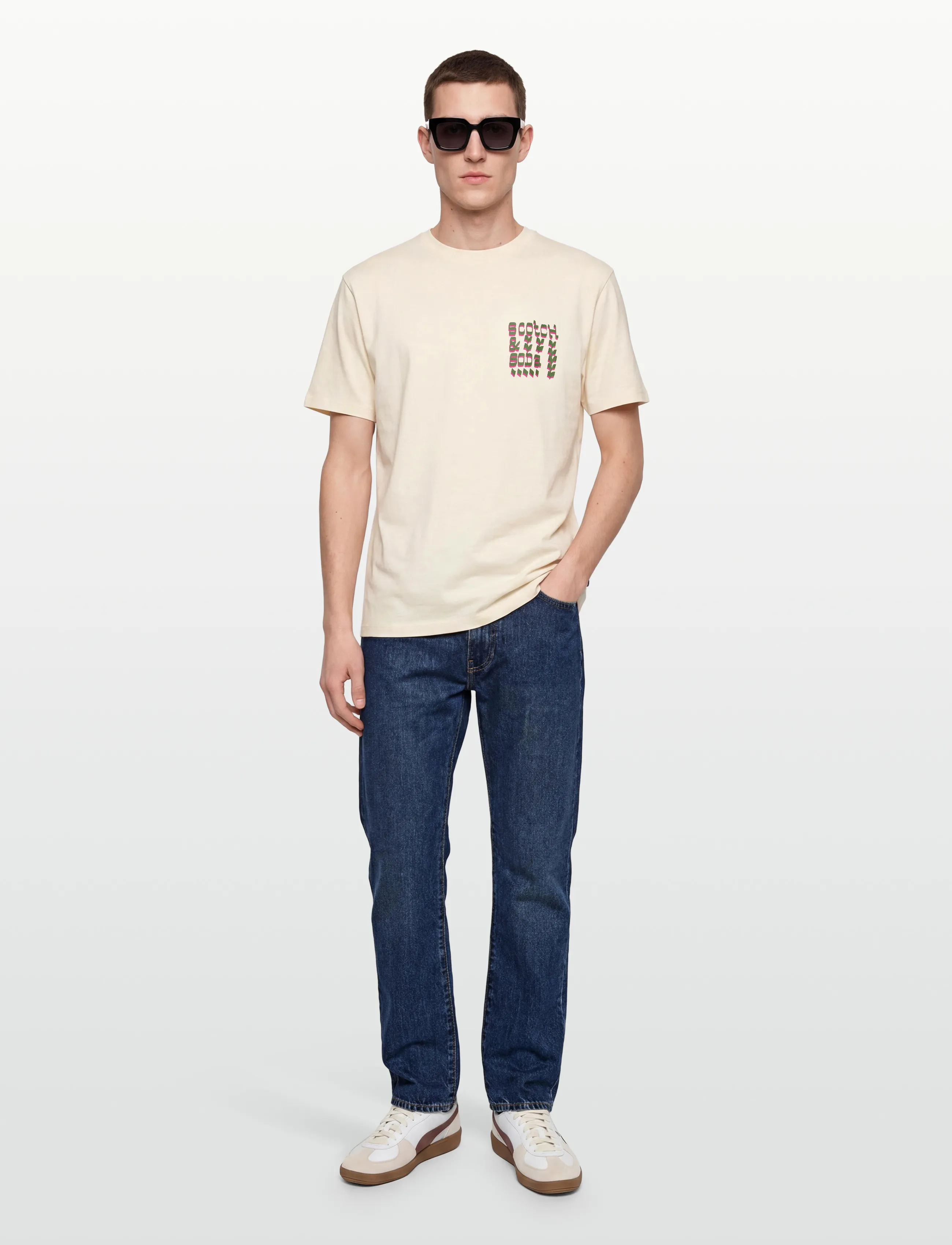 Scotch & Soda Front And Back Artwork Relaxedfit Tshirt, XXL, Cream, T-Shirts > Kortærmede, Herre