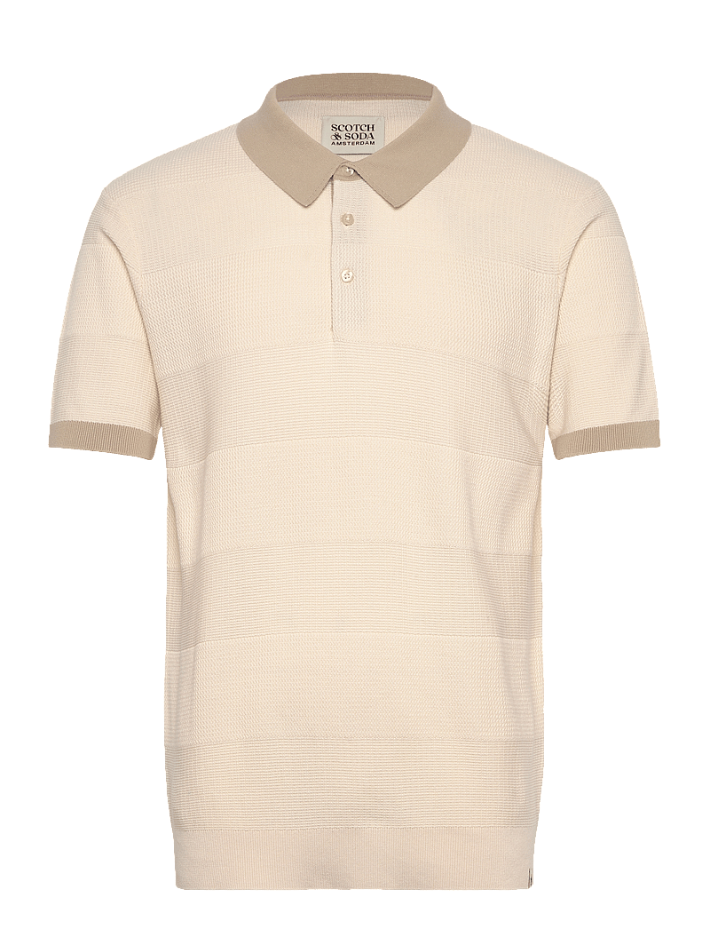 Scotch & Soda - Regular-fit knitted tone on tone striped polo - kortärmade pikéer - eggnog - 0