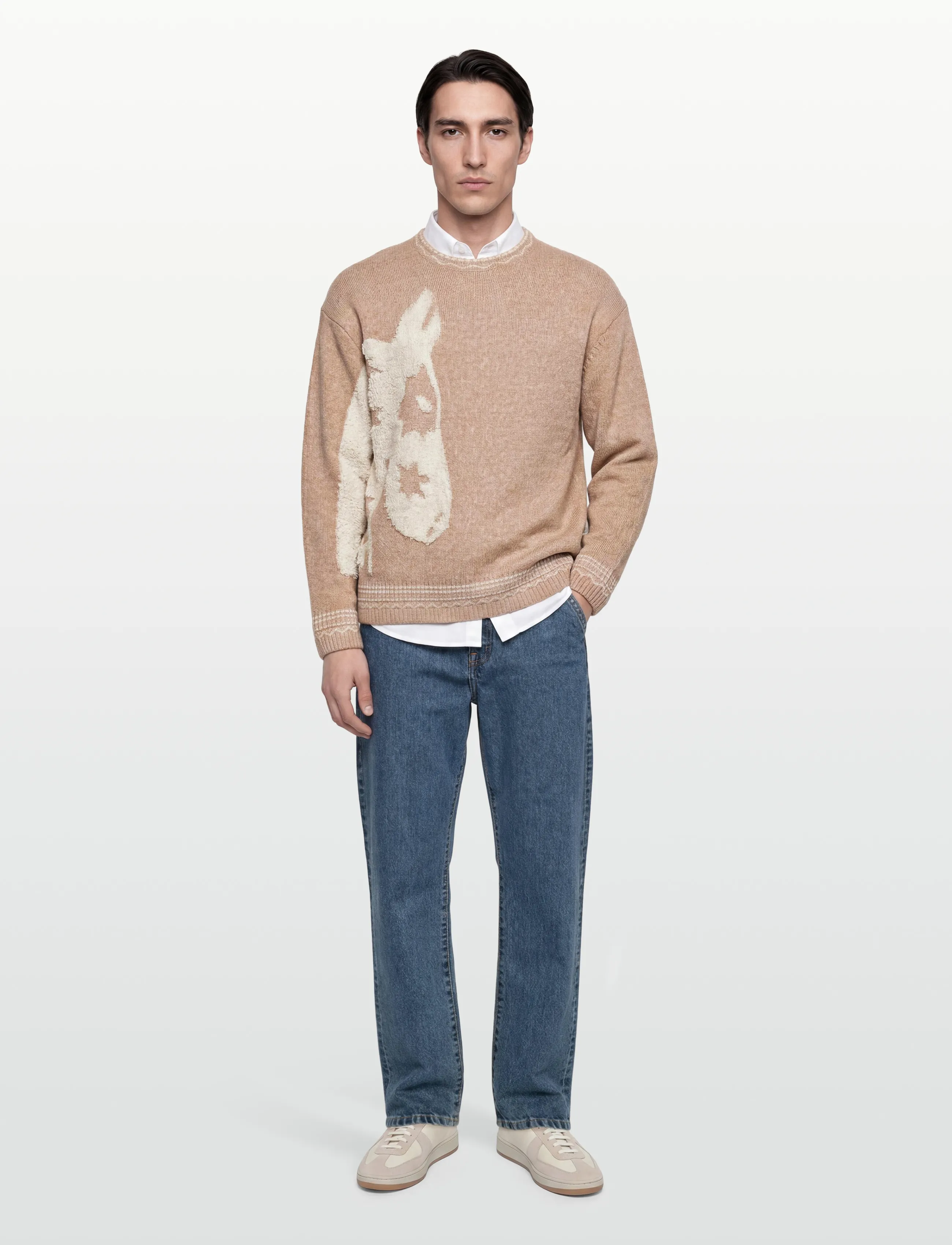 Scotch & Soda Loosefit Jacquard Pullover, L, Beige, Strik > Runde Halse, Herre