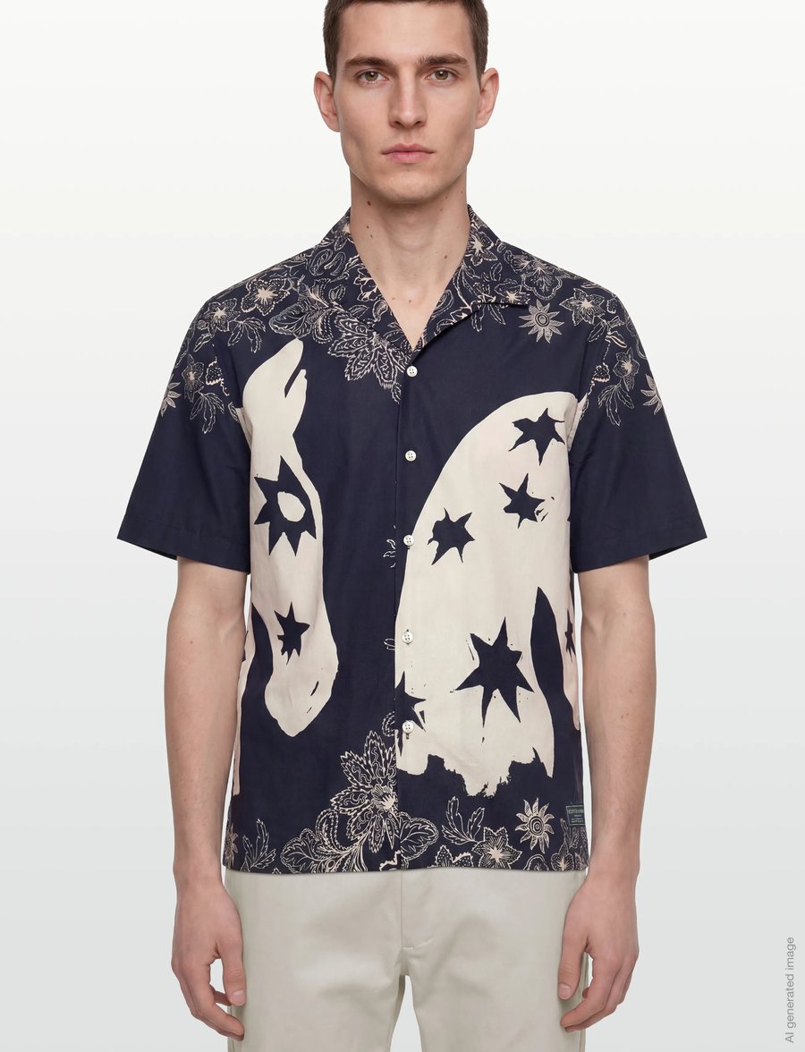Scotch & Soda - Printed Lyocell Relaxedfit Shortsleeved Shirt - kuviolliset paidat - horse bandana dress blues - 3