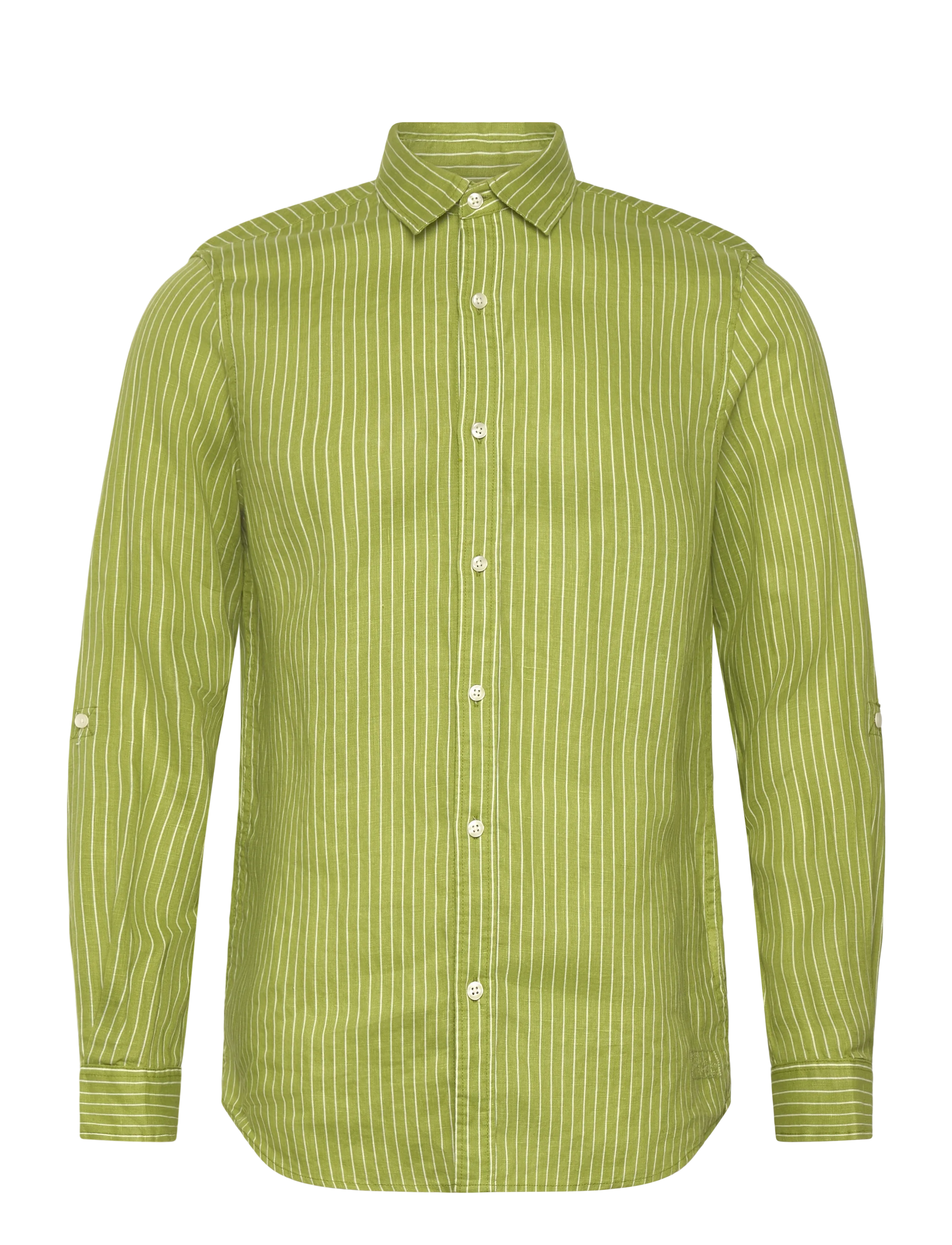 Scotch & Soda Linen Striped Regularfit Shirt, S, Green, Skjorter > Afslappet Shirts, Herre