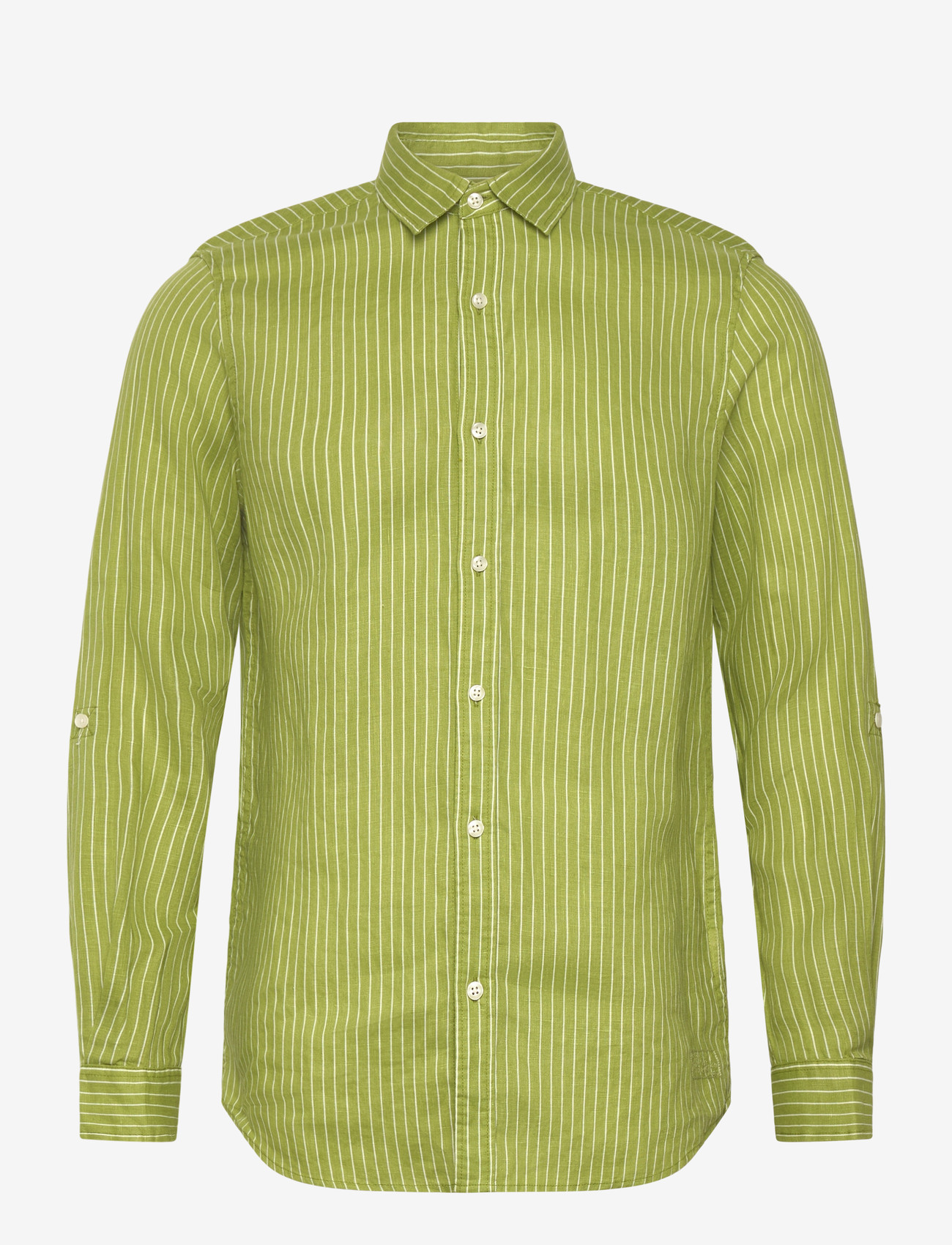 Scotch & Soda - Linen Striped Regularfit Shirt - stribede skjorter - white green oasis stripe - 0