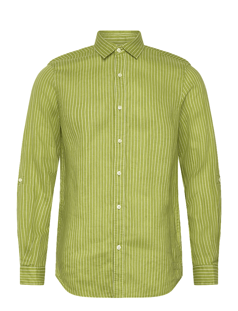 Scotch & Soda - Linen Striped Regularfit Shirt - stribede skjorter - white green oasis stripe - 0