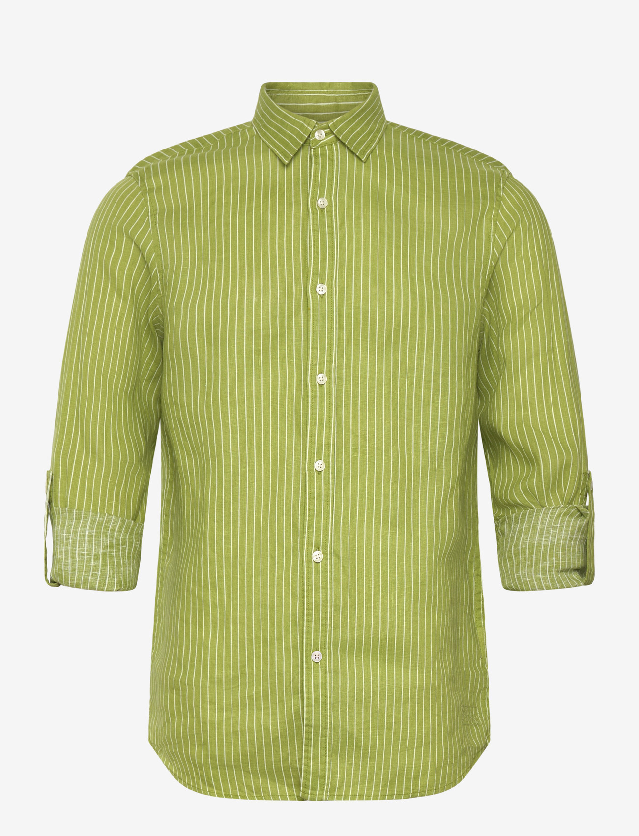 Scotch & Soda - Linen Striped Regularfit Shirt - stribede skjorter - white green oasis stripe - 2