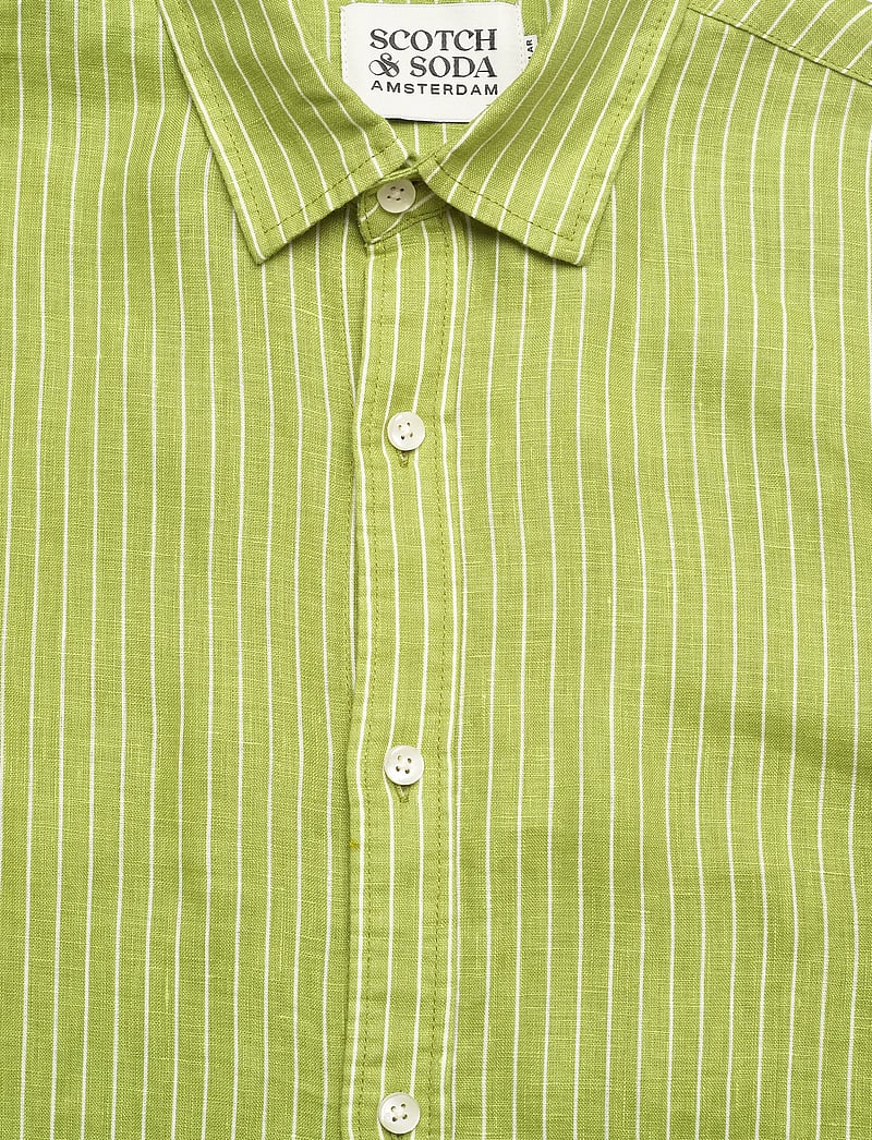 Scotch & Soda - Linen Striped Regularfit Shirt - stribede skjorter - white green oasis stripe - 3