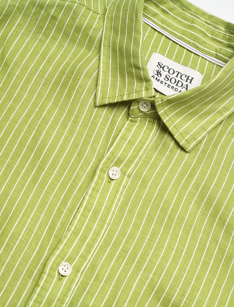 Scotch & Soda - Linen Striped Regularfit Shirt - stribede skjorter - white green oasis stripe - 4