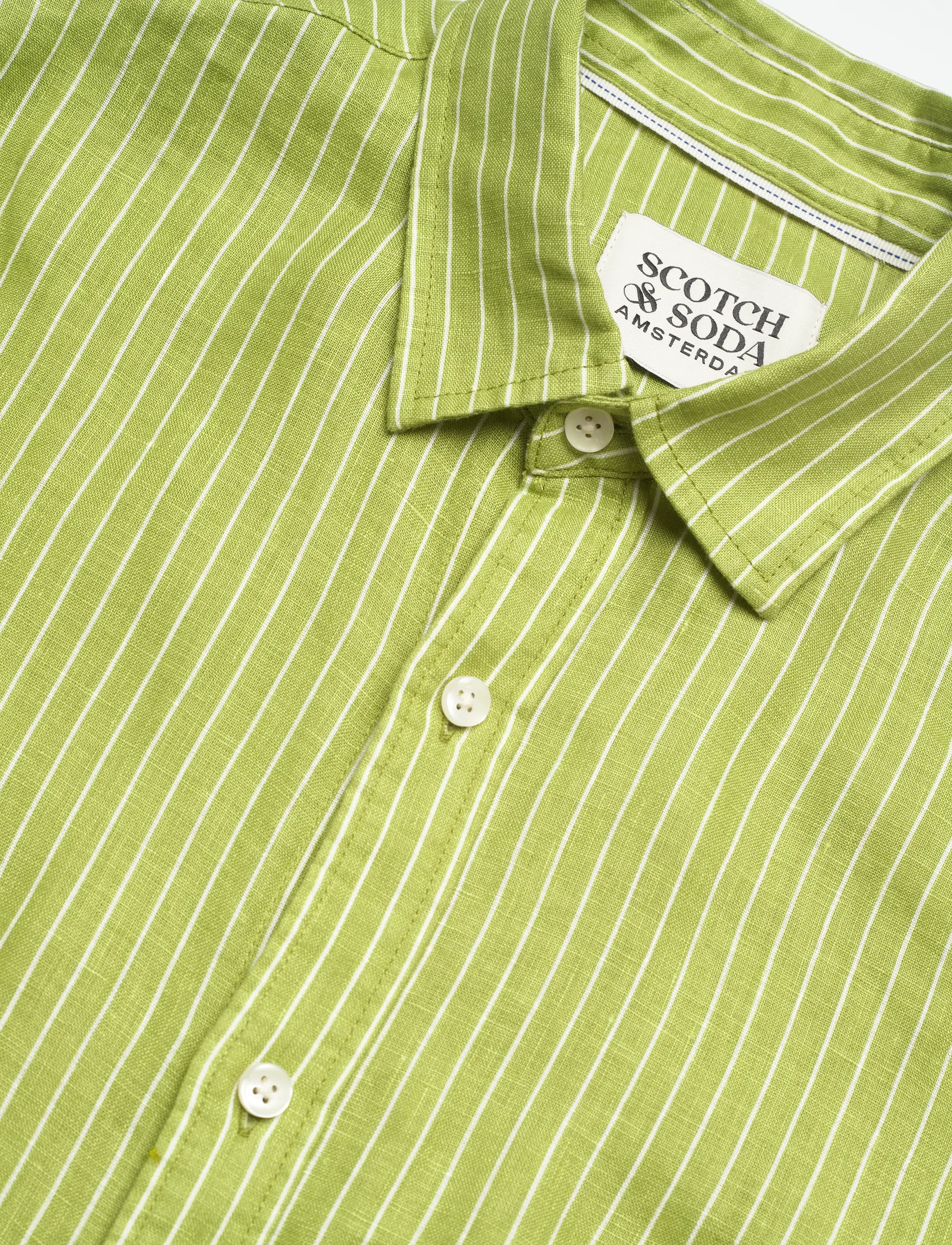 Scotch & Soda - Linen Striped Regularfit Shirt - gestreifte hemden - white green oasis stripe - 4