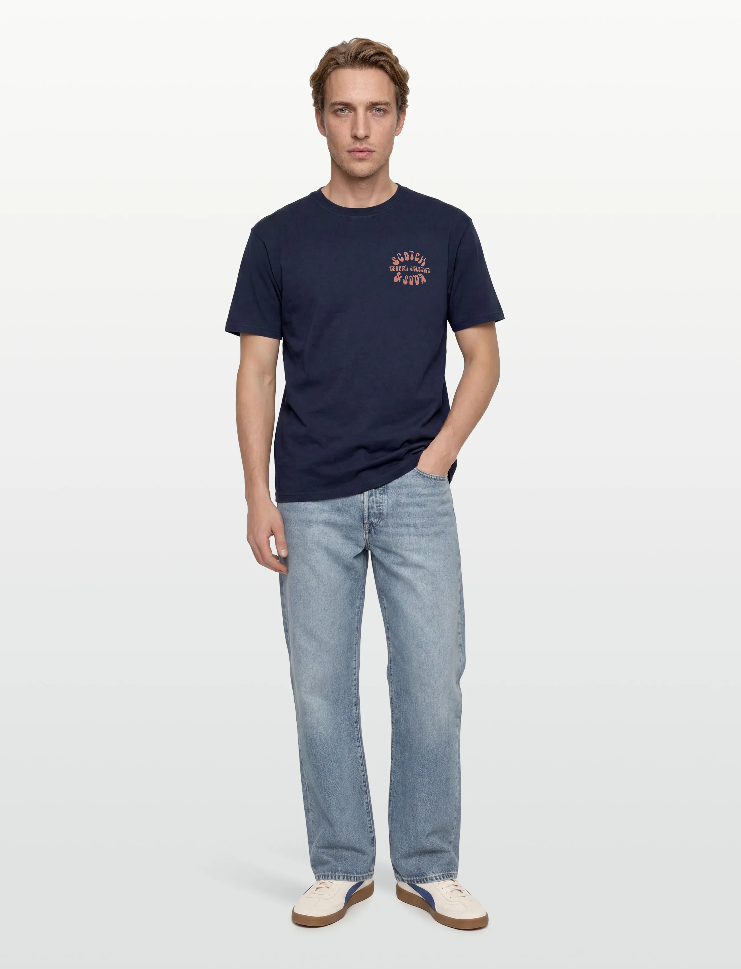 Scotch & Soda Front And Back Artwork Relaxedfit Tshirt, M, Navy, T-Shirts > Kortærmede, Herre