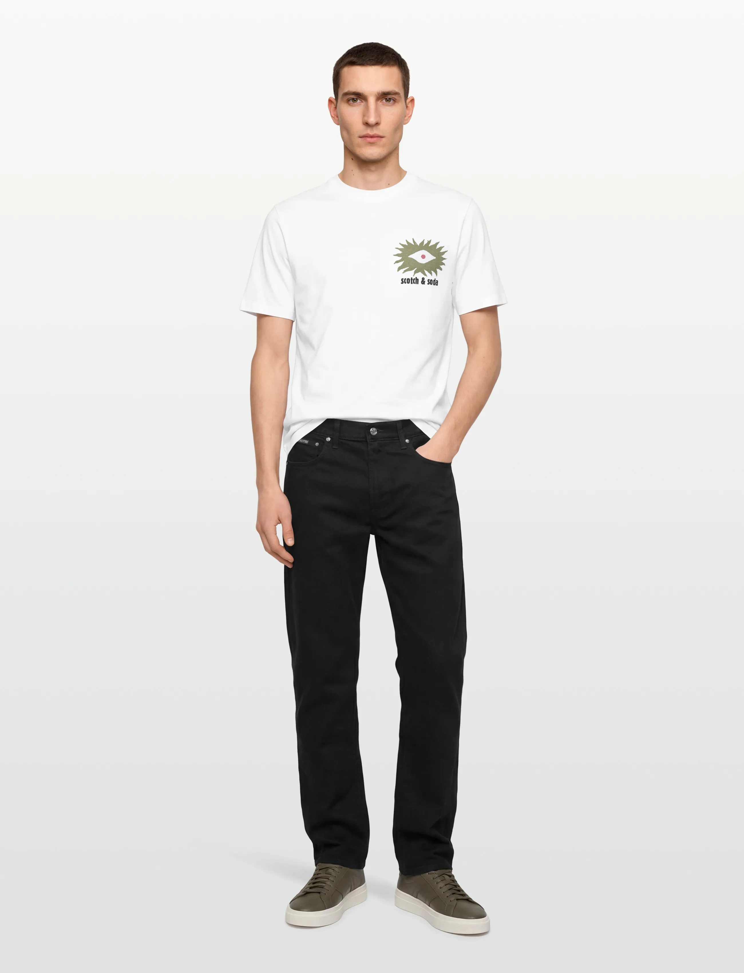 Scotch & Soda Front And Back Artwork Relaxed-Fit T-Shirt, L, T-shirts, Weiß - Short-sleeved, Männerswear