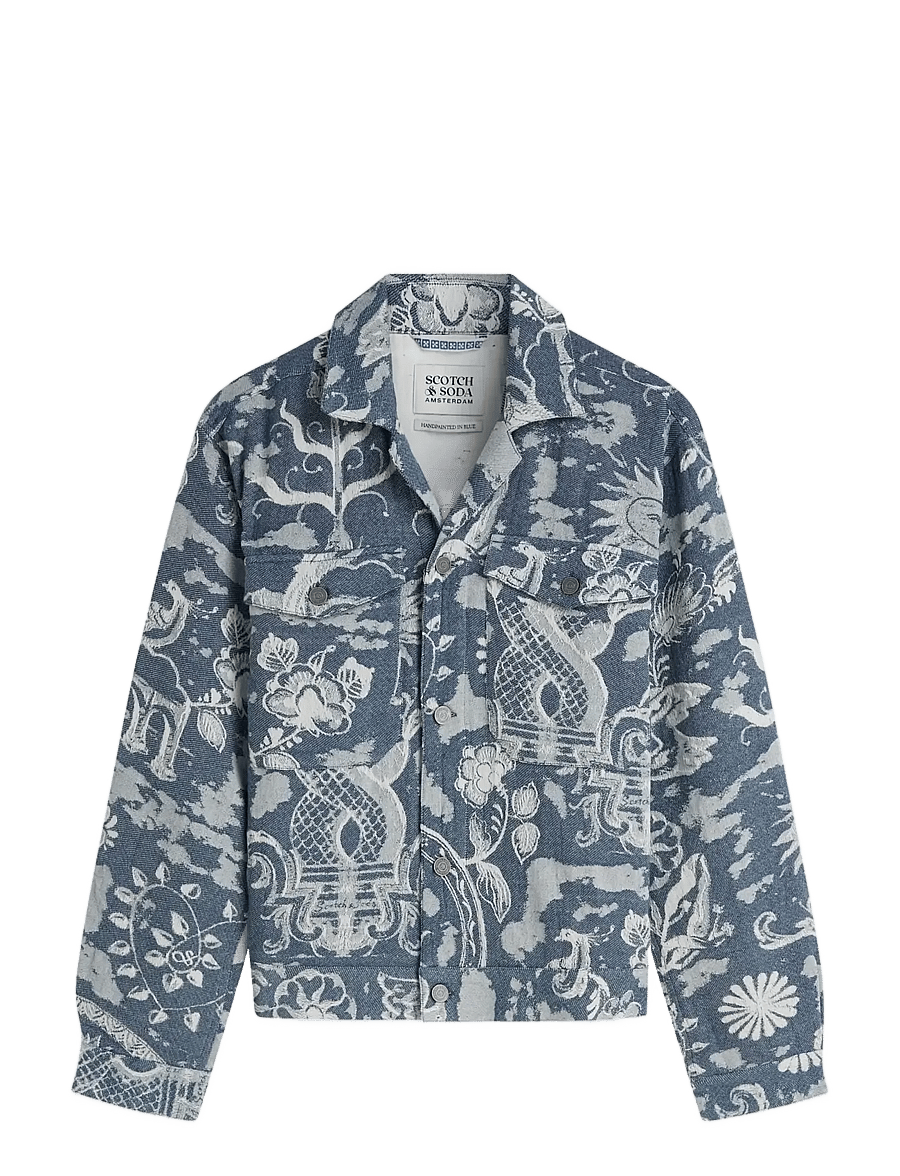 Scotch & Soda - Delfts Blauw jacquard trucker jacket - pavasarinės striukės - delft tiles blue - 0