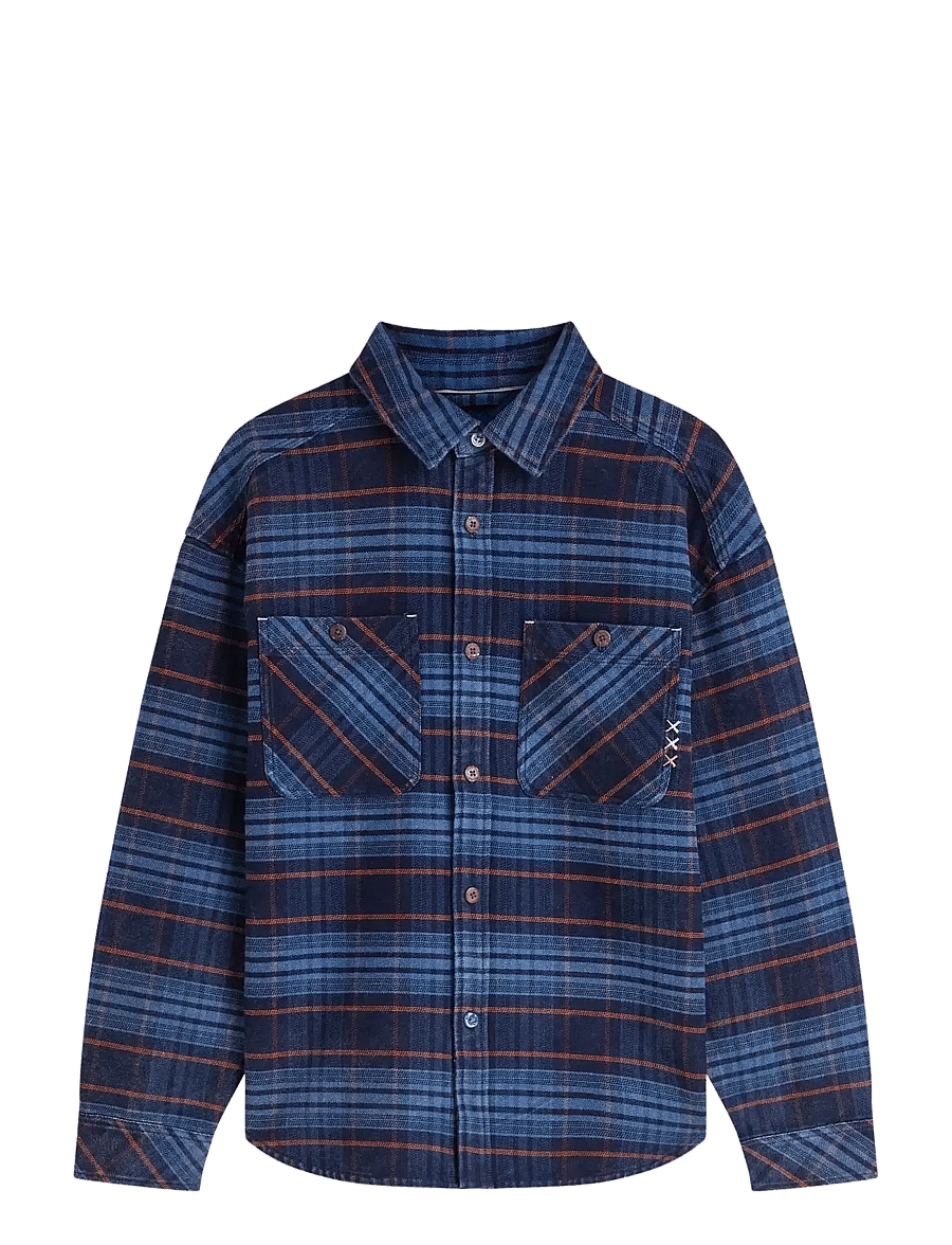 Scotch & Soda - Checked denim loose-fit washed overshirt - frühlingsjacken - indigo check-fiesta - 0