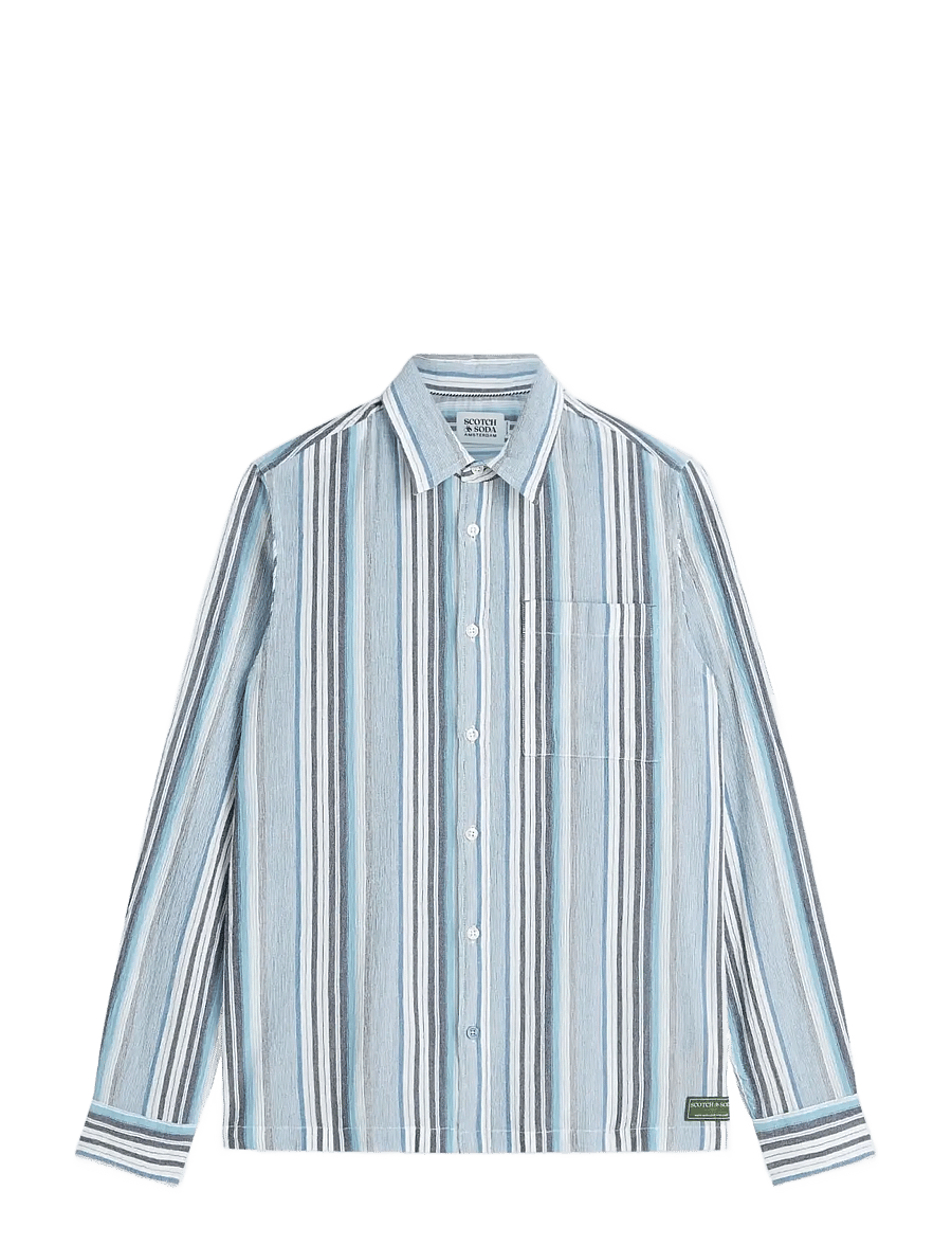 Scotch & Soda - Textured stripe regular-fit shirt - stribede skjorter - ensign blue stripe - 0