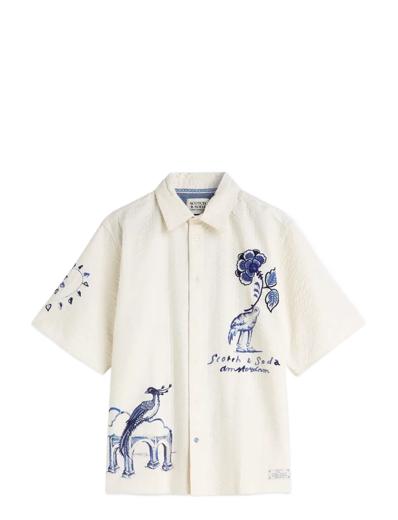 Scotch & Soda Delfts Blauw worked-out relaxed-fit short-sleeved shirt - Skjorter - EGGNOG / cream