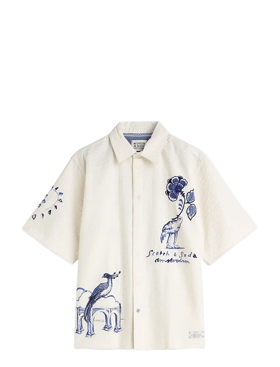 Scotch & Soda - Delfts Blauw worked-out relaxed-fit short-sleeved shirt - kurzarmhemden - eggnog - 0