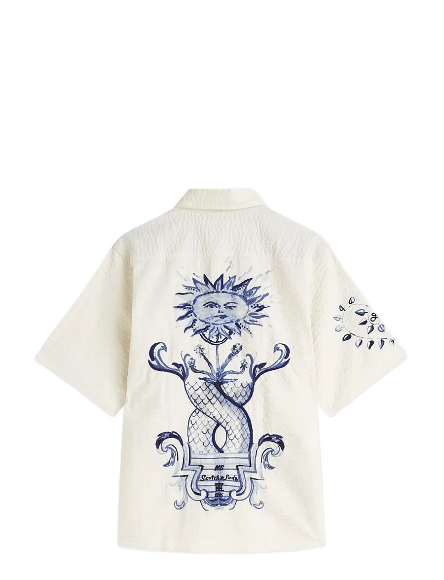 Scotch & Soda - Delfts Blauw worked-out relaxed-fit short-sleeved shirt - kurzarmhemden - eggnog - 1