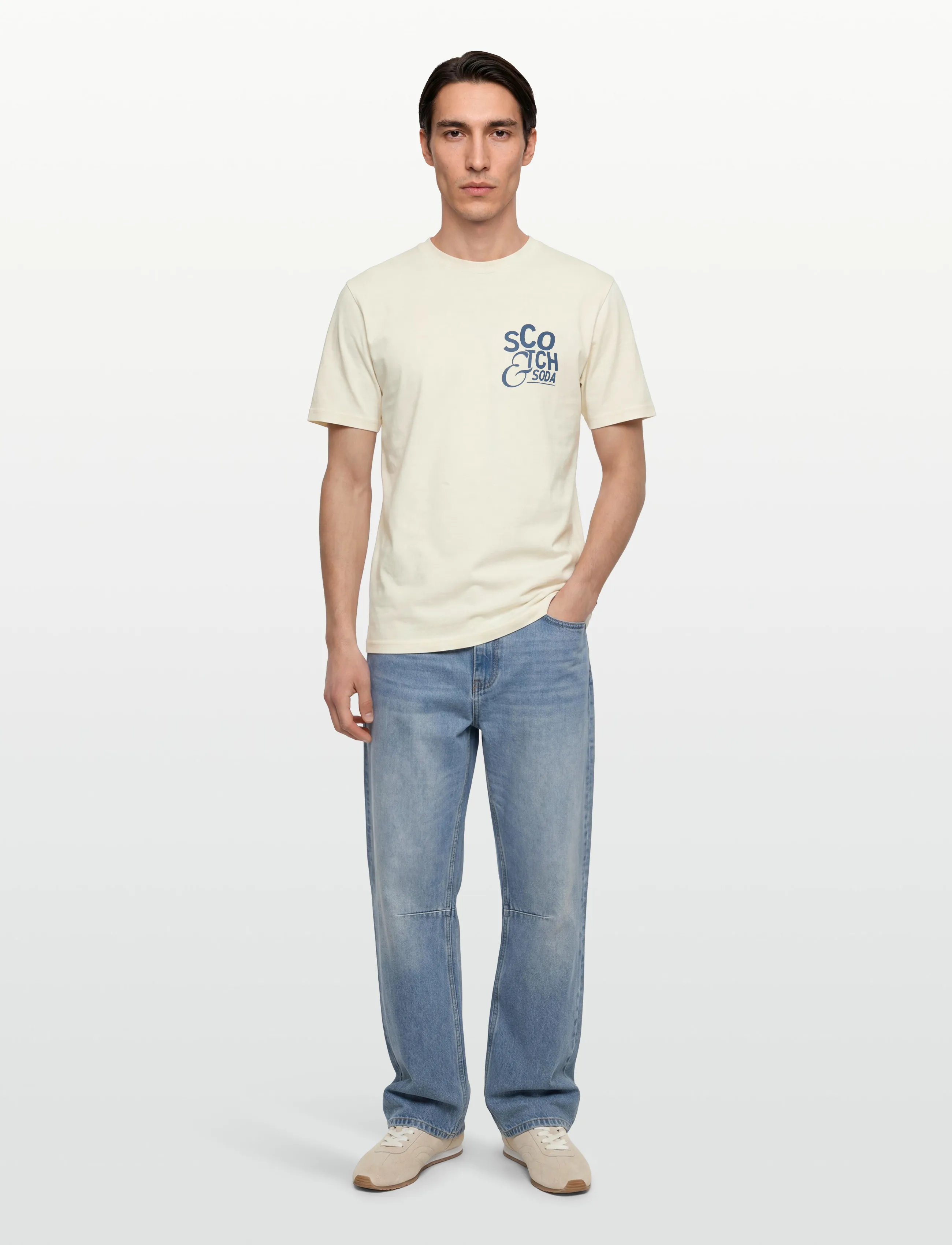Scotch & Soda Left Chest Artwork Regular-Fit T-Shirt, XL, T-shirts, Creme - Short-sleeved, Männerswear