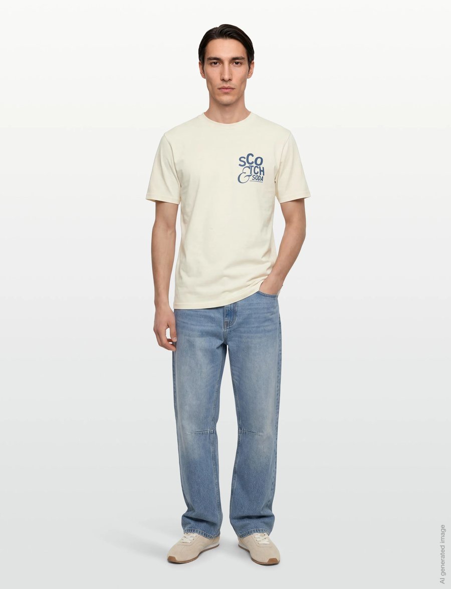 Scotch & Soda - Left chest artwork regular-fit T-shirt - kurzärmelig - eggnog - 0