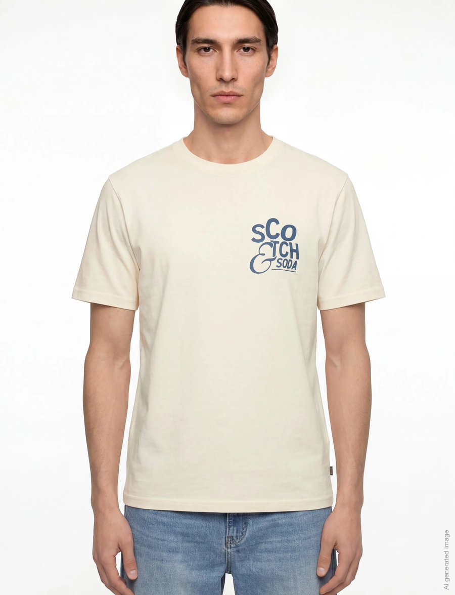 Scotch & Soda - Left chest artwork regular-fit T-shirt - kurzärmelig - eggnog - 3