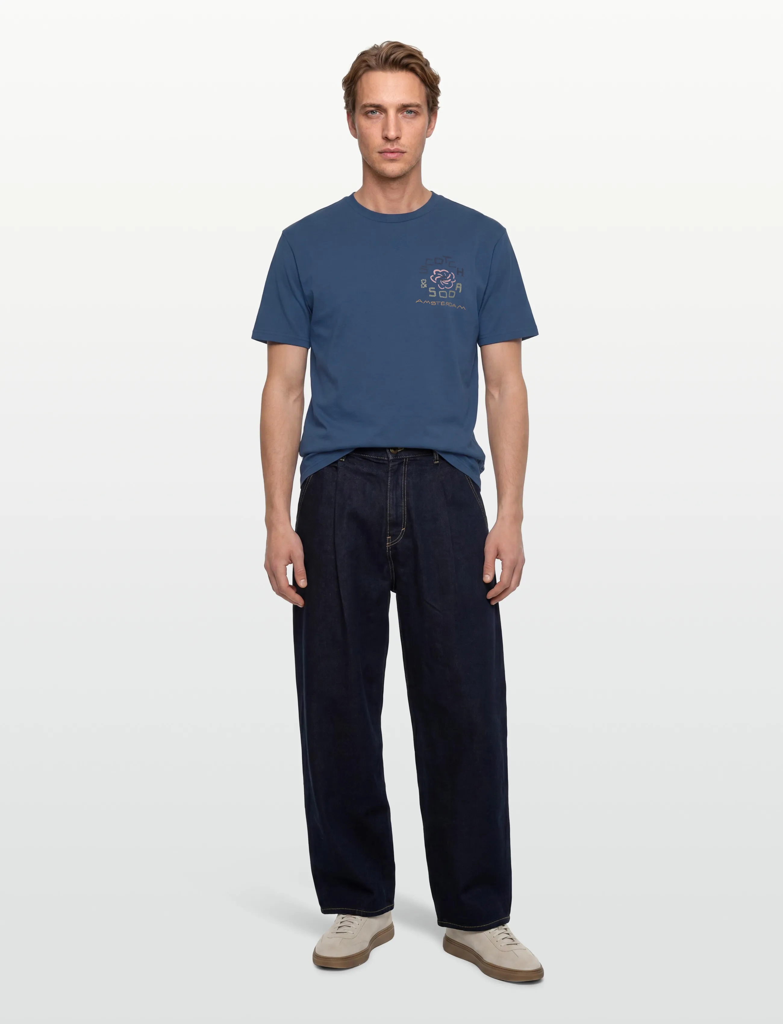 Scotch & Soda Front And Back Artwork Relaxed-Fit T-Shirt, M, Navy, T-Shirts > Kortærmede, Herre