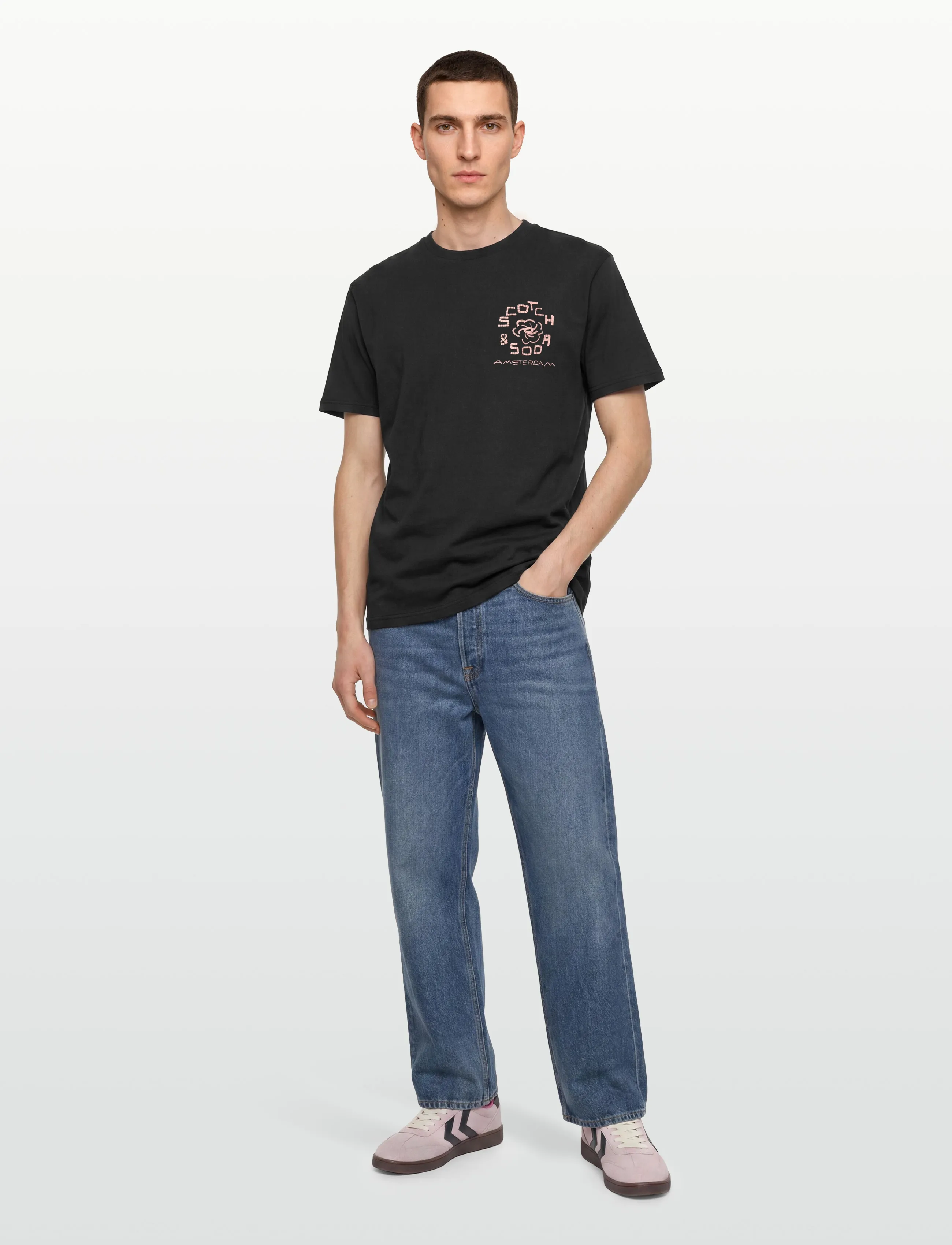 Scotch & Soda Front And Back Artwork Relaxed-Fit T-Shirt, M, Black, T-Shirts > Kortærmede, Herre