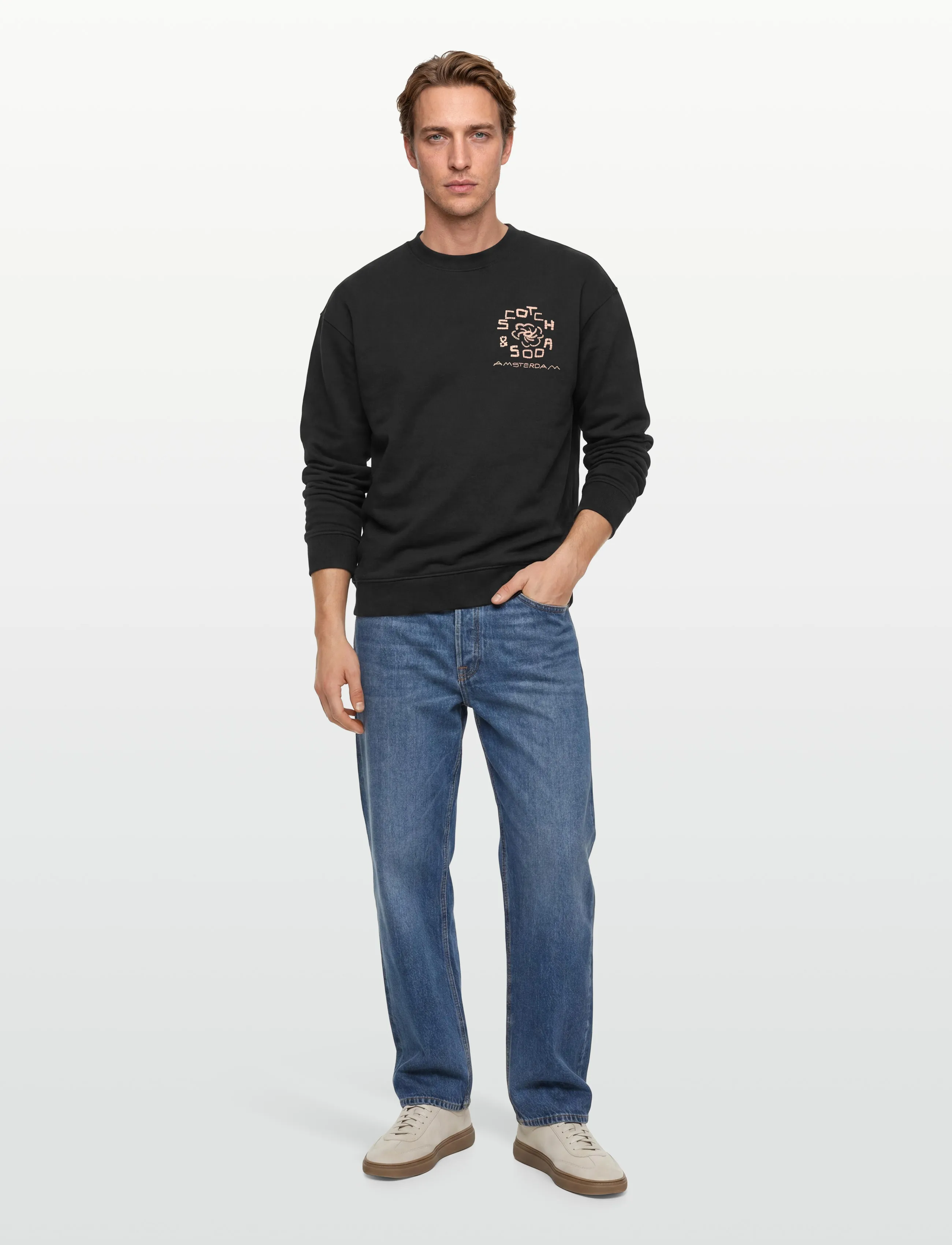 Scotch & Soda Front And Back Artwork Relaxed-Fit Sweatshirt, S, Grey, Sweatshirts & Hættetrøjer > Sweatshirts, Herre