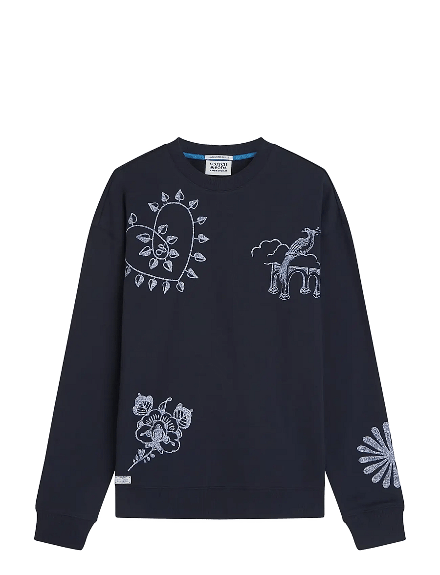 Scotch & Soda - Delfts Blauw embroidered relaxed-fit sweatshirt - sweats - sky captain - 0