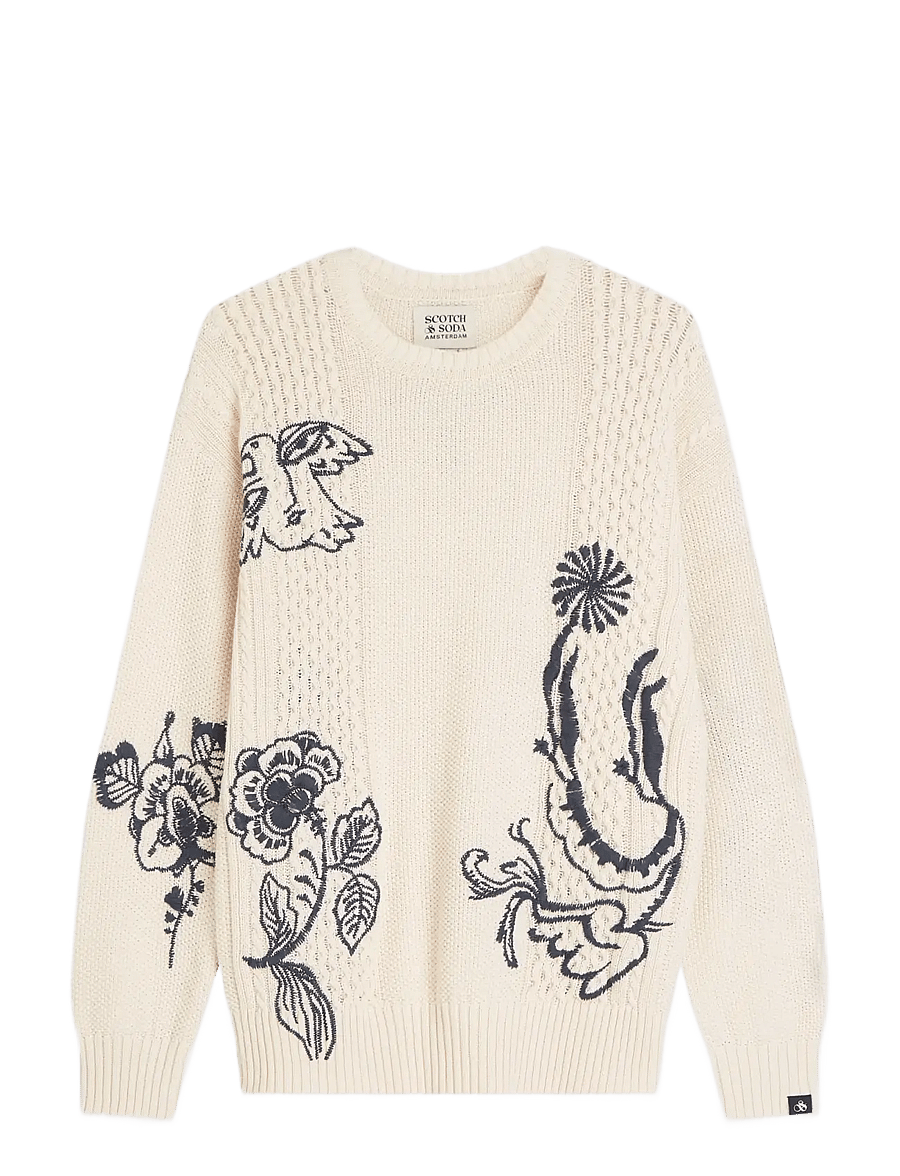 Scotch & Soda - Delfts Blauw embroidered relaxed-fit pullover - eggnog - 0