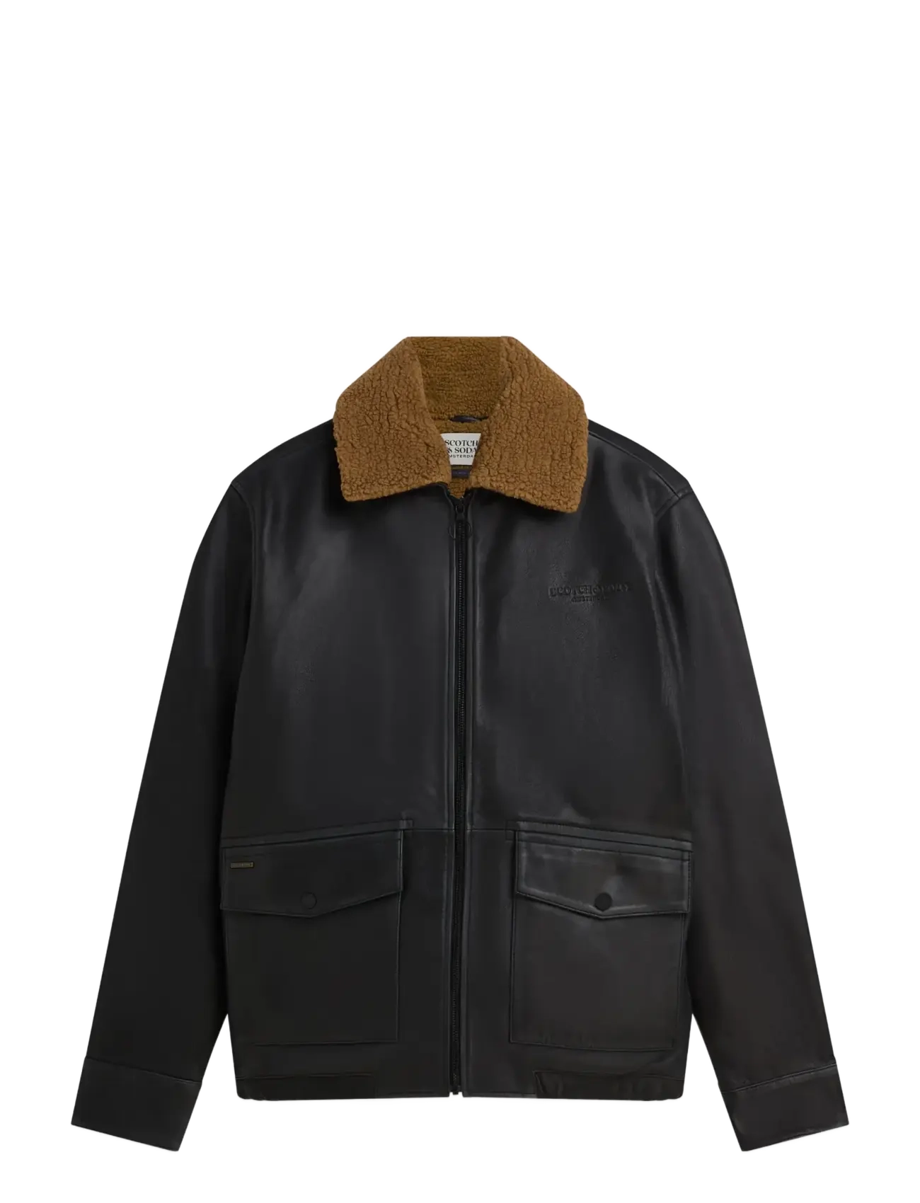 Scotch & Soda Leather sherpa lined jacket - Scotch & Soda - METEORITE / black