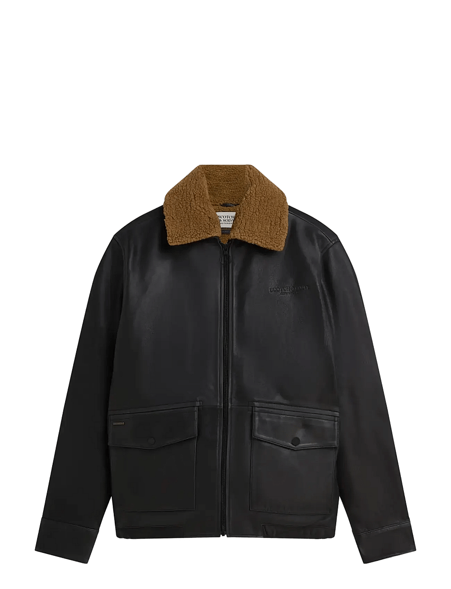 Scotch & Soda - Leather sherpa lined jacket - herbstjacken - meteorite - 0