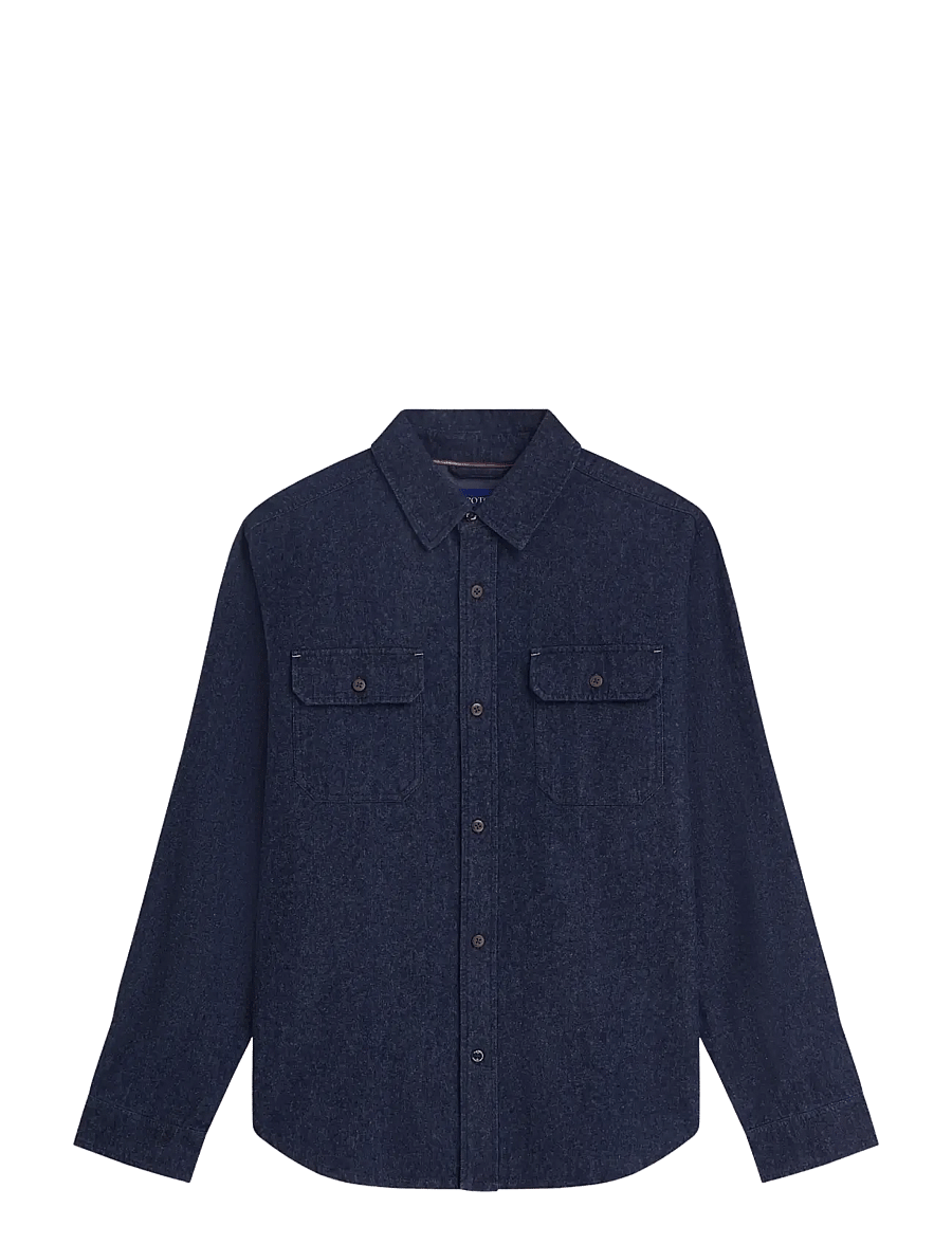 Scotch & Soda - Denim flannel relaxed-fit overshirt - flanellskjortor - indigo - 0
