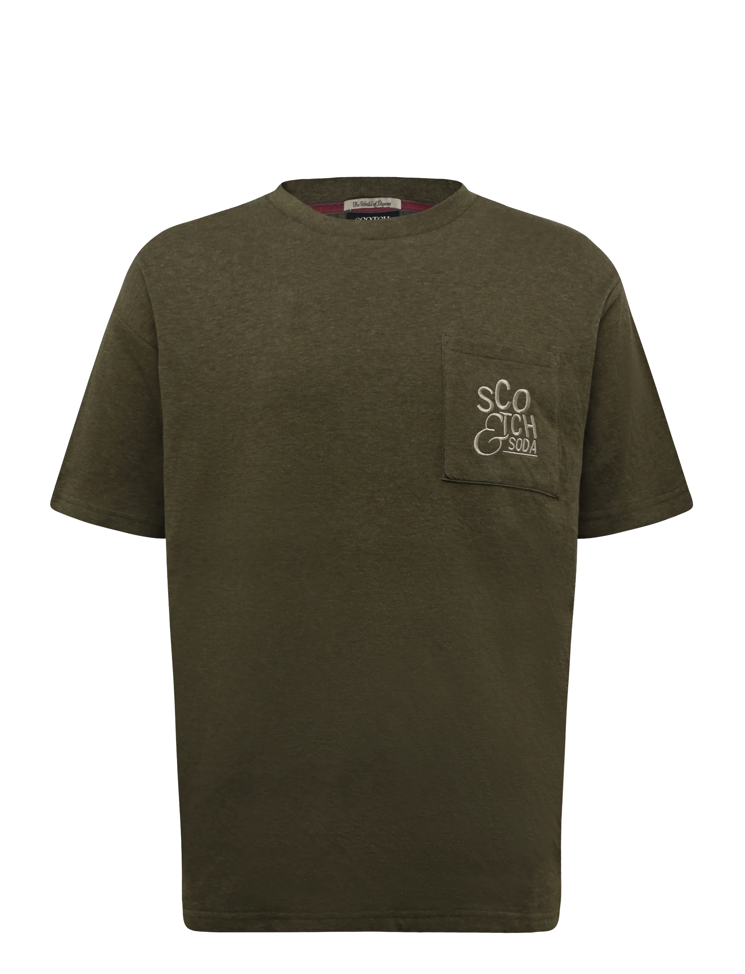 Scotch & Soda Bonded chest pocket and artwork relaxed-fit T-shirt - T-shirts - DARK FOREST MELANGE / khaki/green