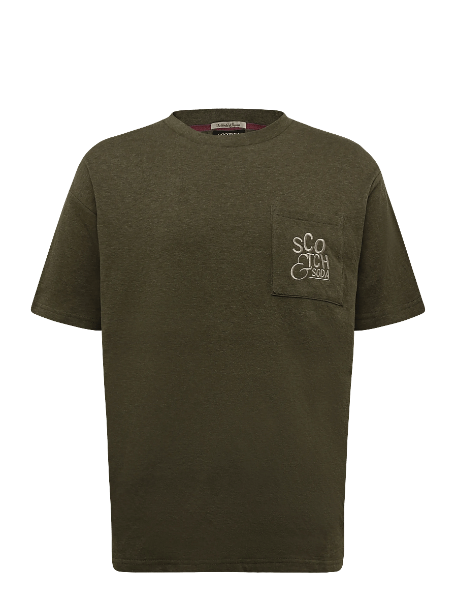 Scotch & Soda - Bonded chest pocket and artwork relaxed-fit T-shirt - short-sleeved t-shirts - dark forest melange - 0