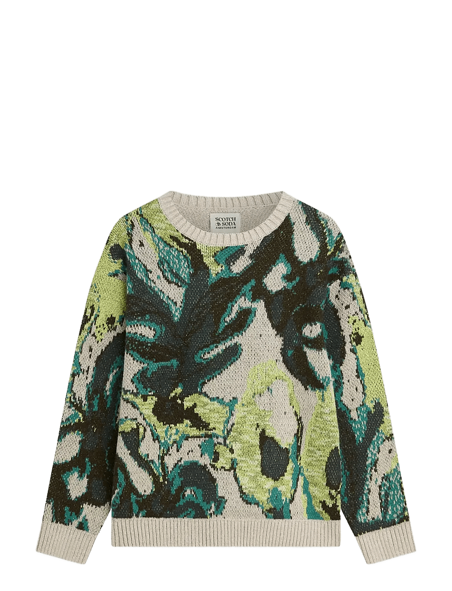Scotch & Soda - Watercolour cotton-linen blend loose-fit pullover - round necks - watercolour - 0