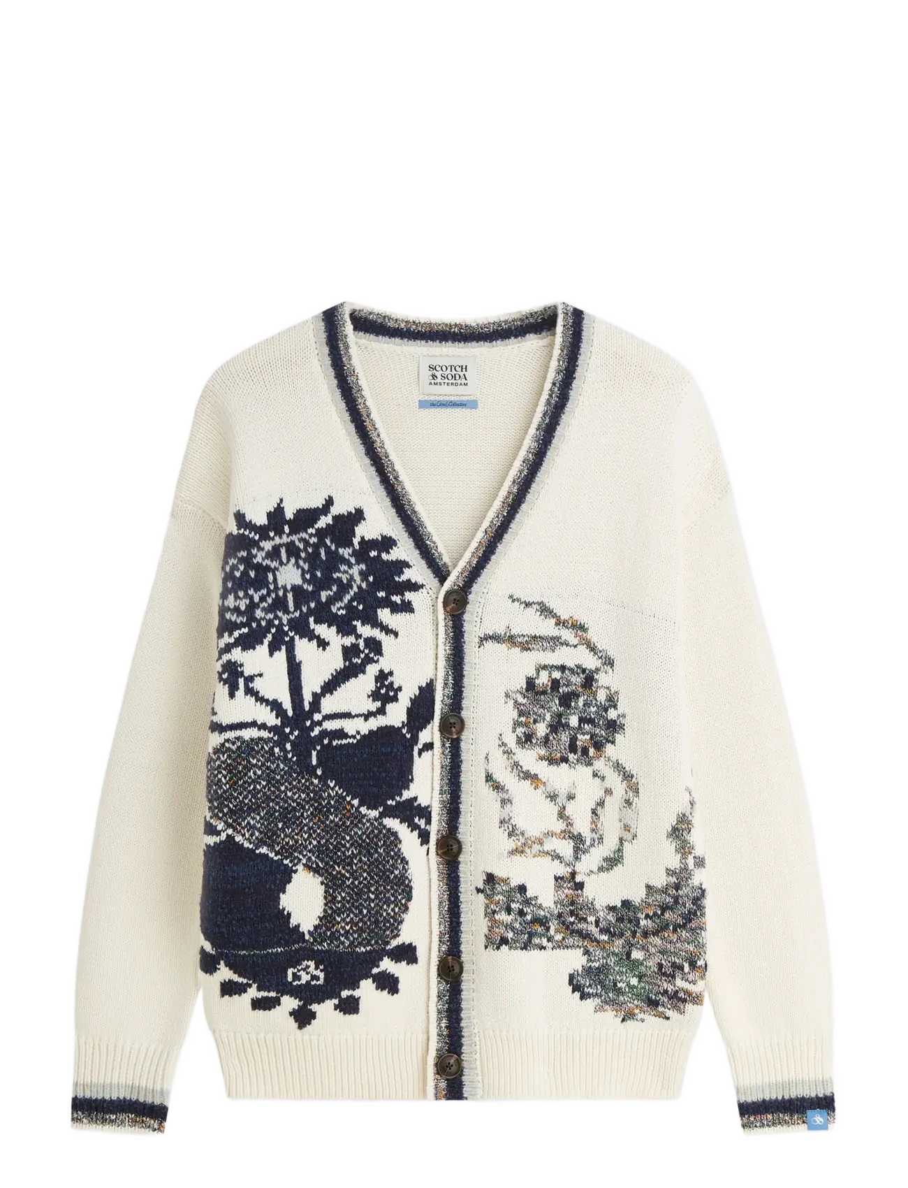 Scotch & Soda Intarsia cotton-blend dropped shoulder cardigan - Scotch & Soda - EGGNOG / cream