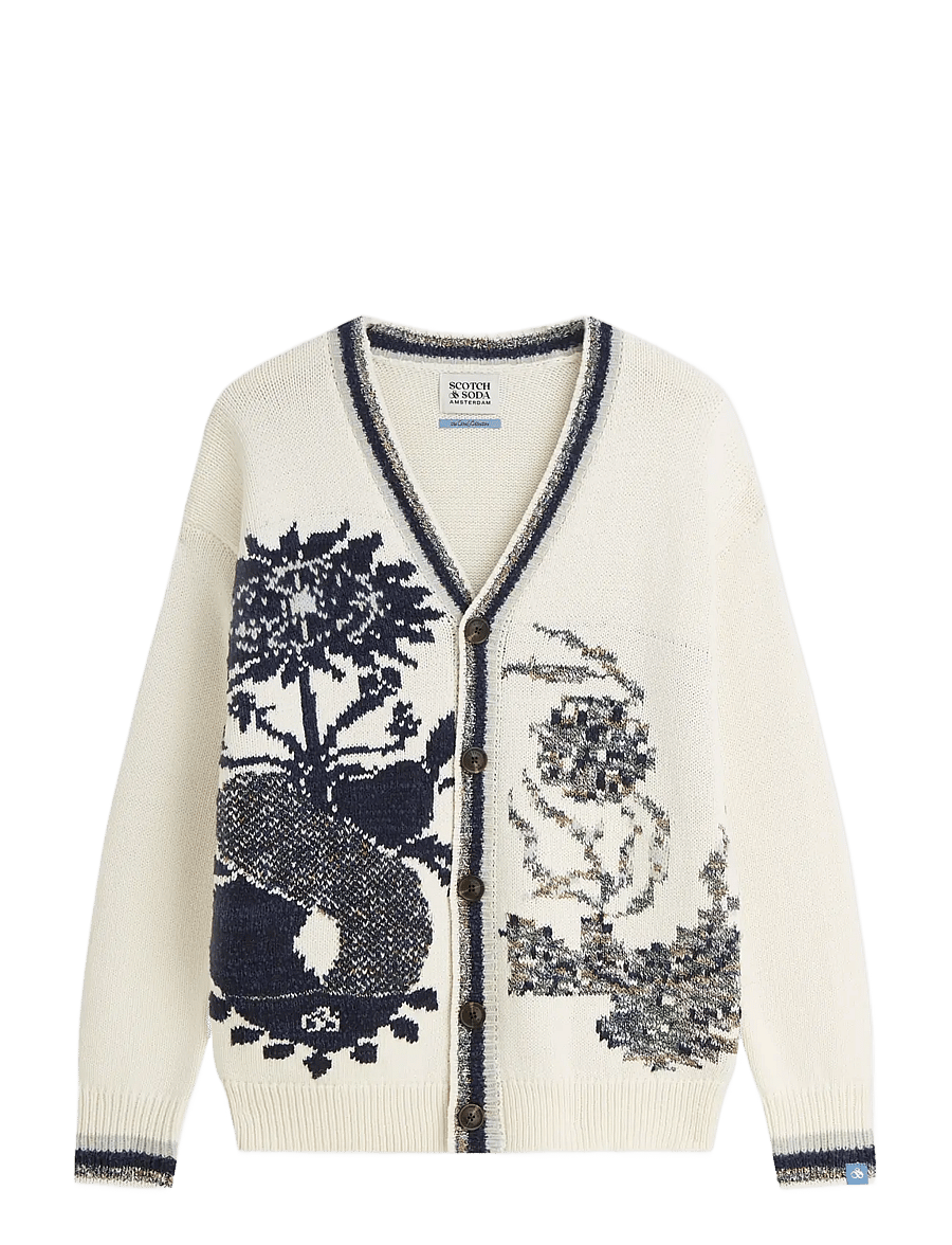 Scotch & Soda - Intarsia cotton-blend dropped shoulder cardigan - cardigans - eggnog - 0
