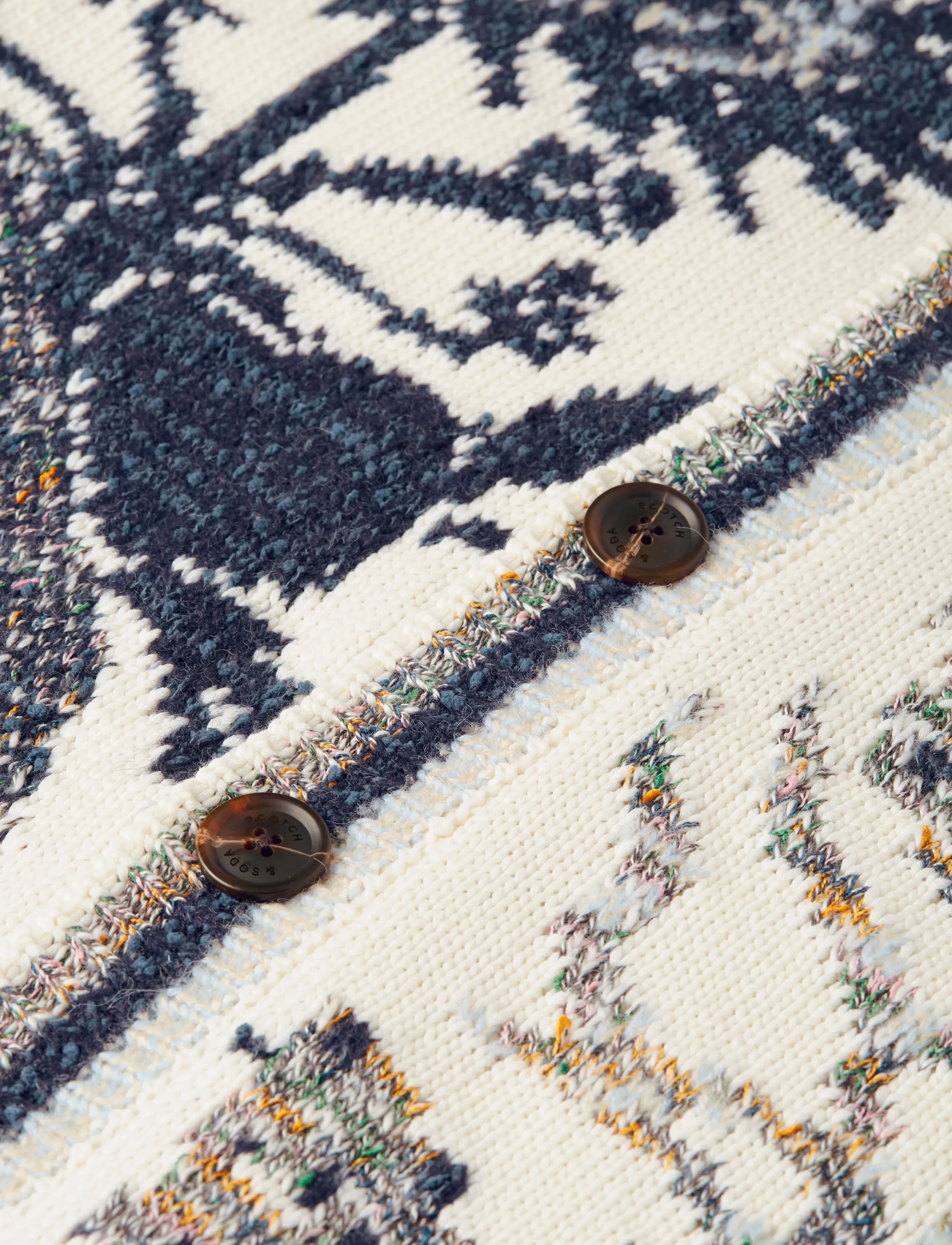 Scotch & Soda - Intarsia cotton-blend dropped shoulder cardigan - cardigans - eggnog - 2