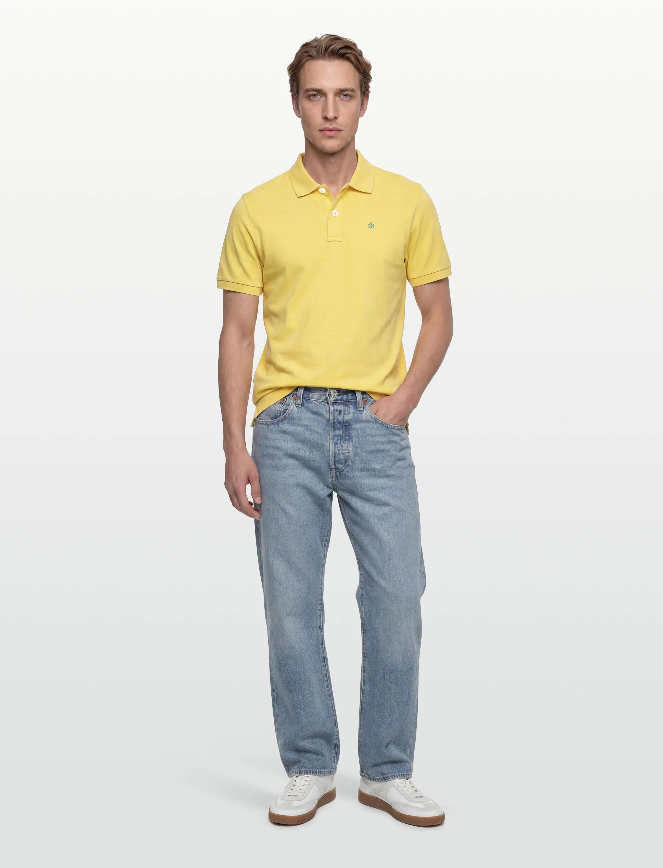 Scotch & Soda Seasonal Core Pique Chest Logo Polo, L, Yellow, Poloer > Kortærmede, Herre