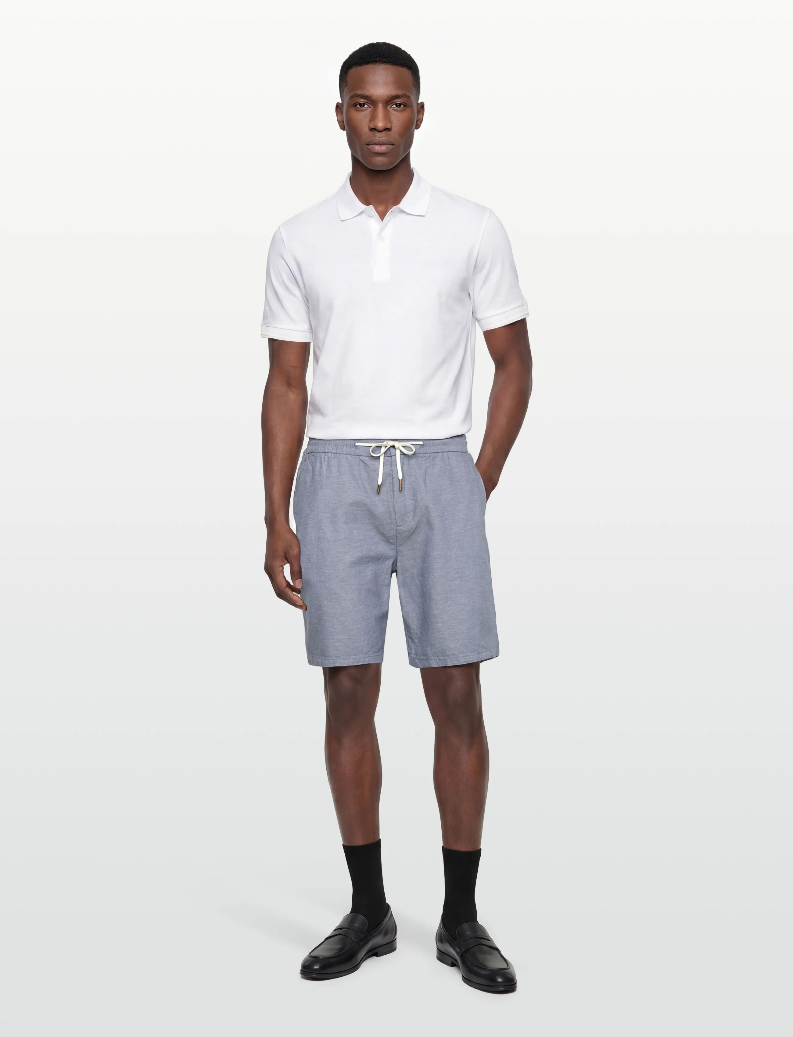 Scotch & Soda Seasonal Core Fave Cotton Linen Regularfit Chino Shorts, 32, Blue, Shorts > Afslappede Shorts, Herre