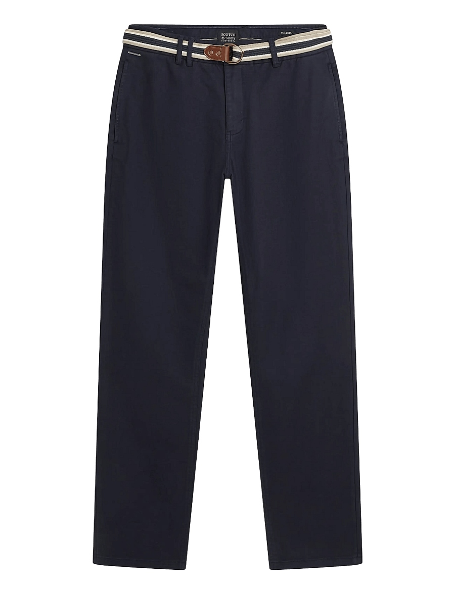 Scotch & Soda - Warren cotton blend twill belted chino - 401 sky captain - 1