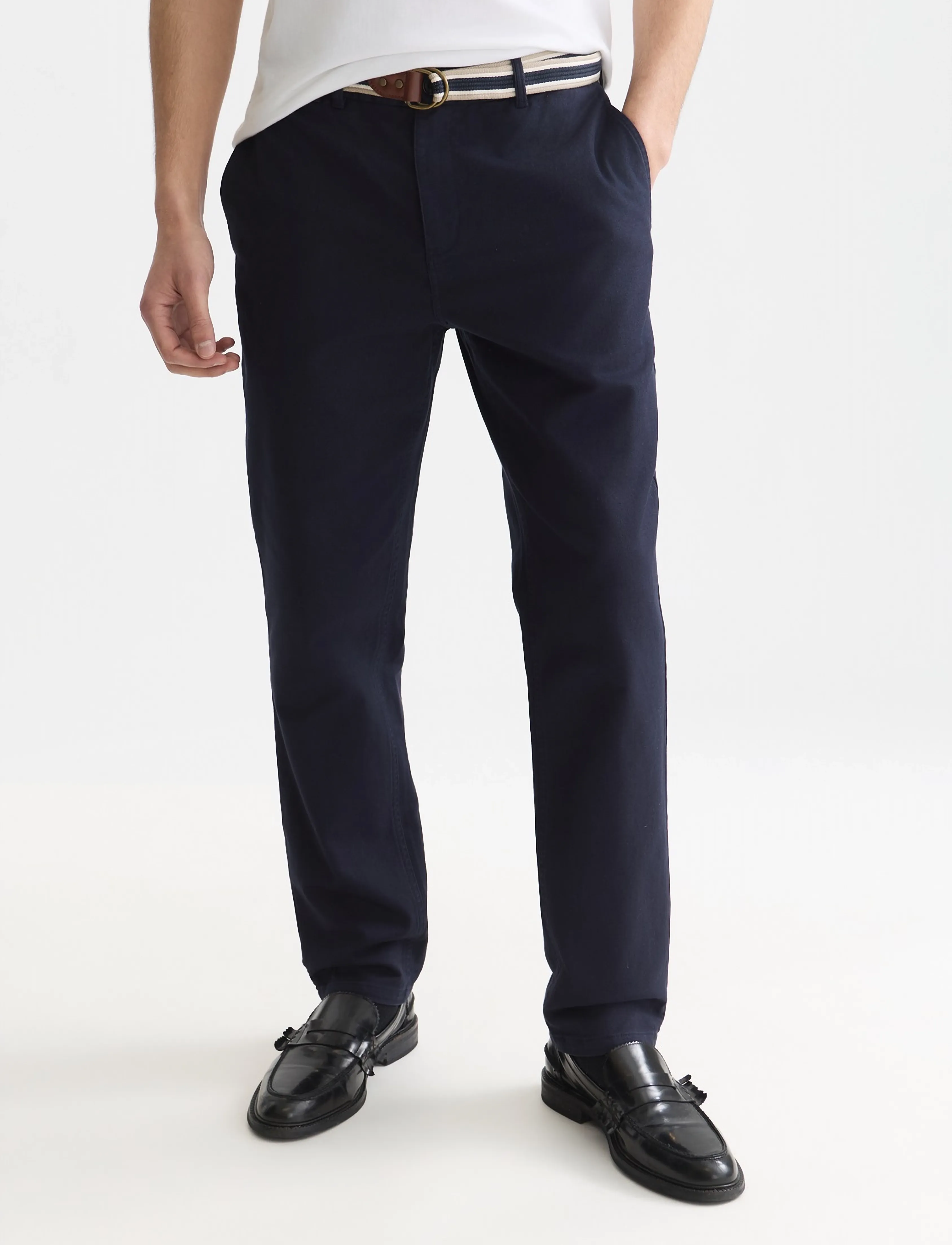 Scotch & Soda Warren cotton blend twill belted chino - Hosen - 401 SKY CAPTAIN / navy