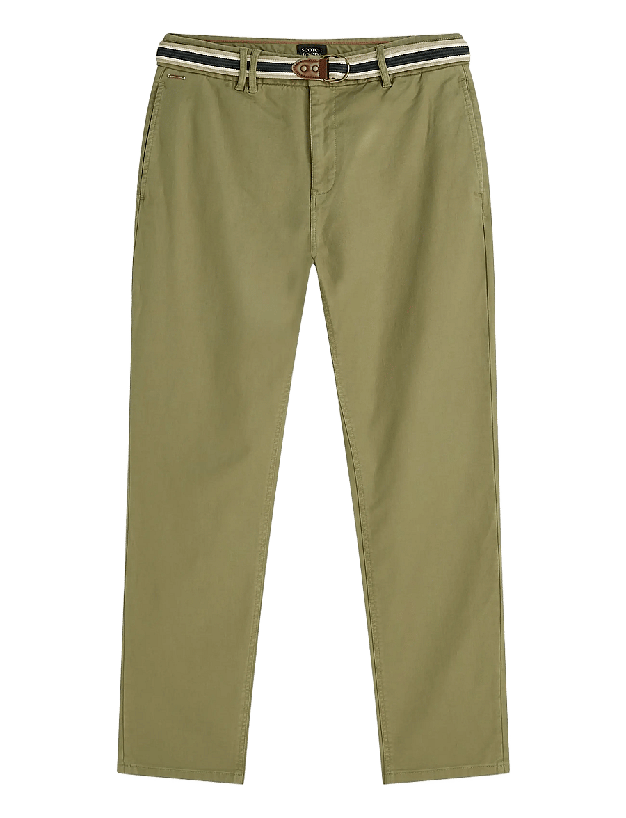 Scotch & Soda - Warren cotton blend twill belted chino - casual bukser - oil green - 1